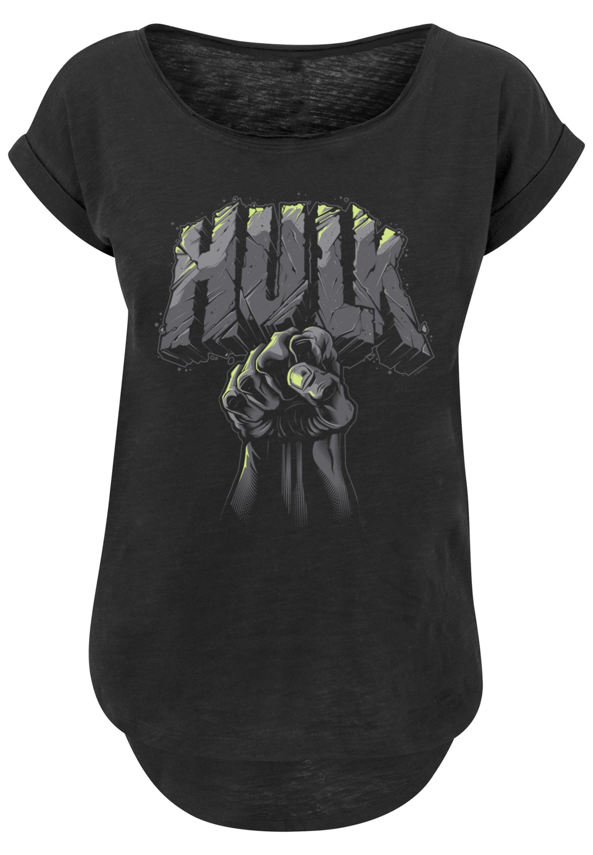 F4NT4STIC Kurzarmshirt Damen Marvel Hulk Punch Logo BIG -BLK with Ladies  Long Slub Tee (1-tlg)
