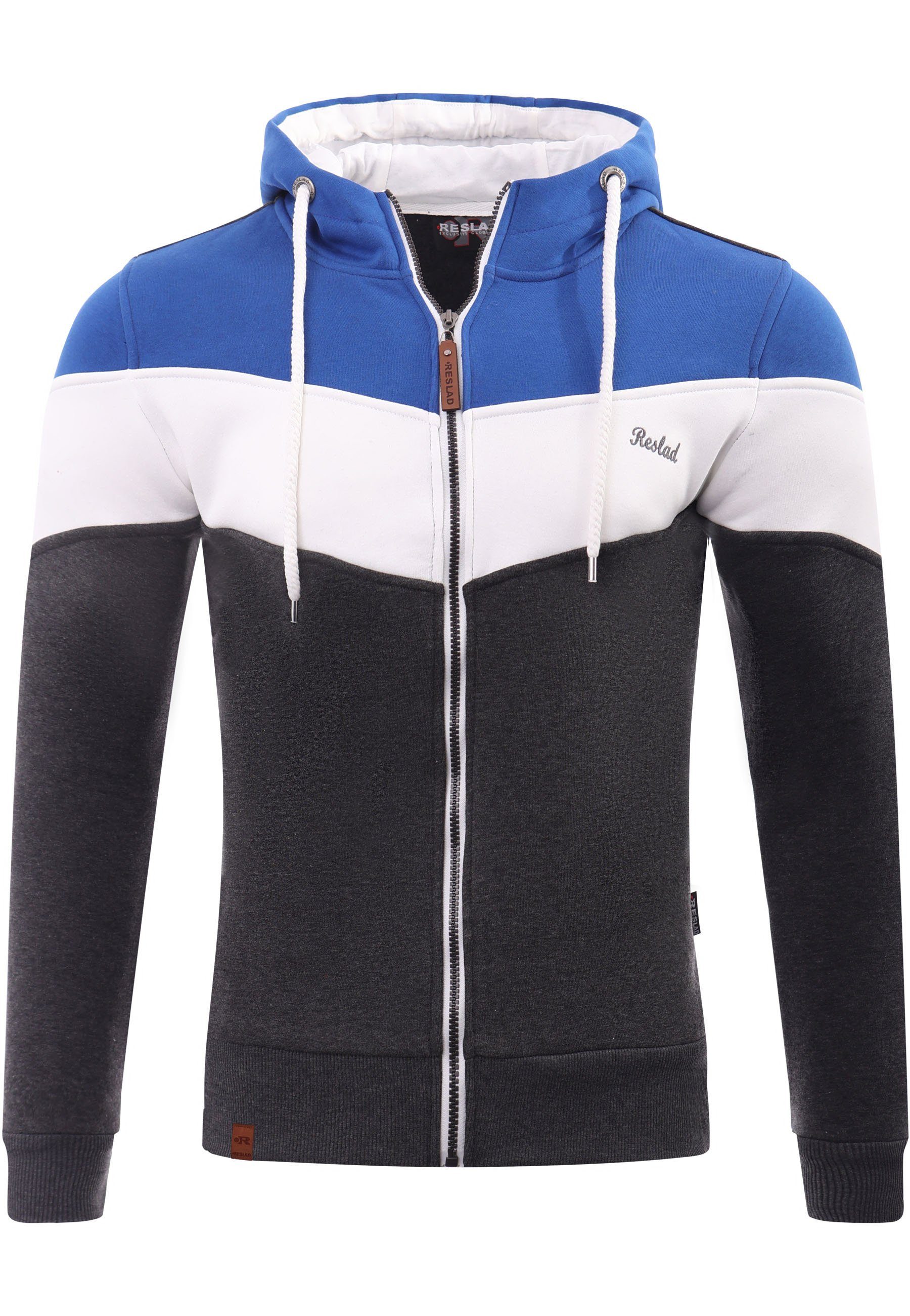 Hoodie Winter-Pullover (1-tlg) Sweatshirt blau-schwarz Sweater Sweatjacke Reslad Zipper Sweatjacke Kapuzenpullover Pulli Reslad RS-1007