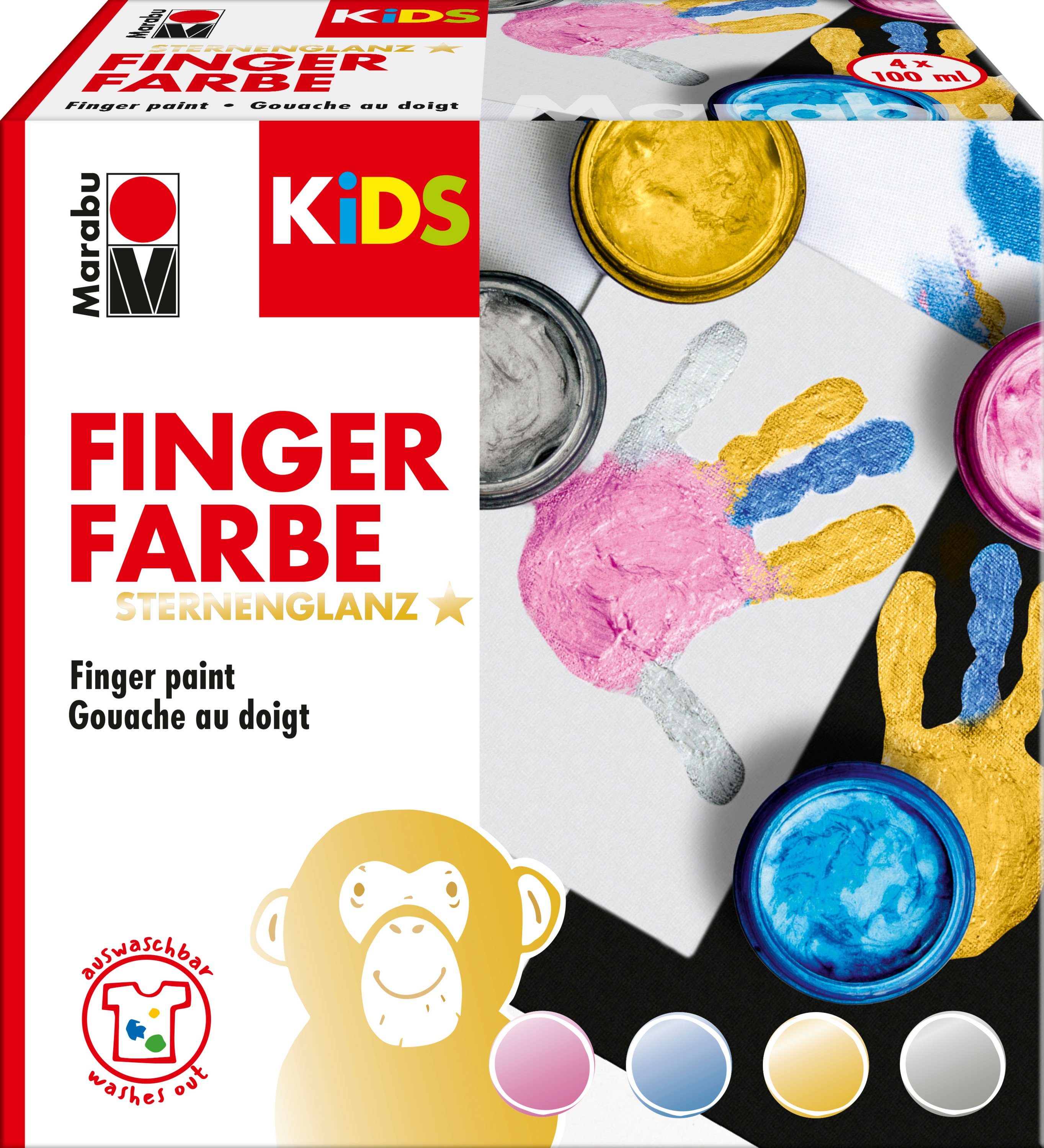 Marabu Fingerfarbe KiDS Fingerfarbe STERNENGLANZ, 4 x 100 ml