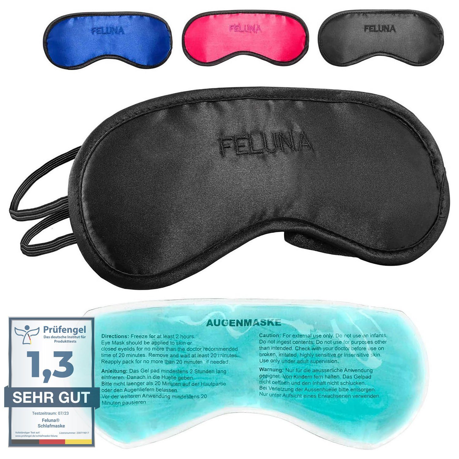 Feluna Schlafmaske FELUNA Schlafmaske mit Kühlkissen - Schlafmaske Satin Gelpad, Kühlpad Nachtmaske, Schlafbrille