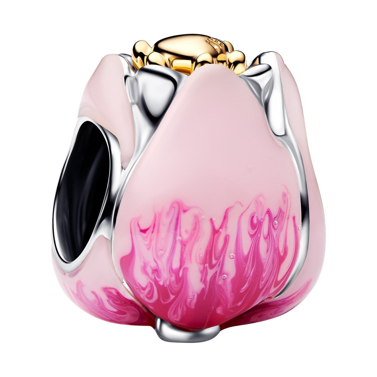 Pandora Charm Blume Silber Charm Pinkfarbene Tulpe