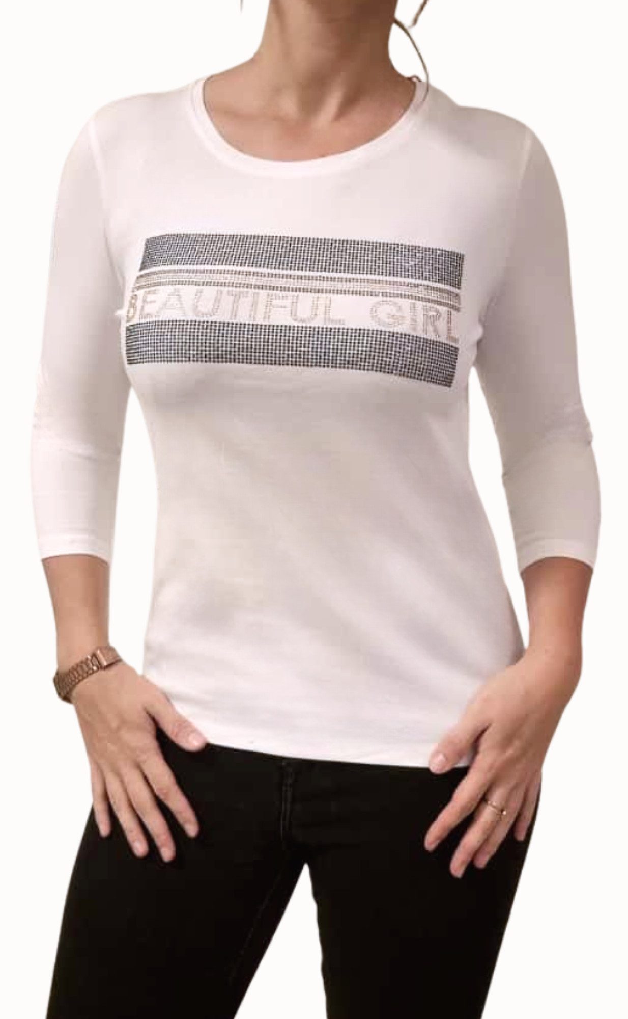 Gio Milano 3/4-Arm-Shirt G29-1115, "beautiful girl" mit Strassbesatz Strass günstig online kaufen