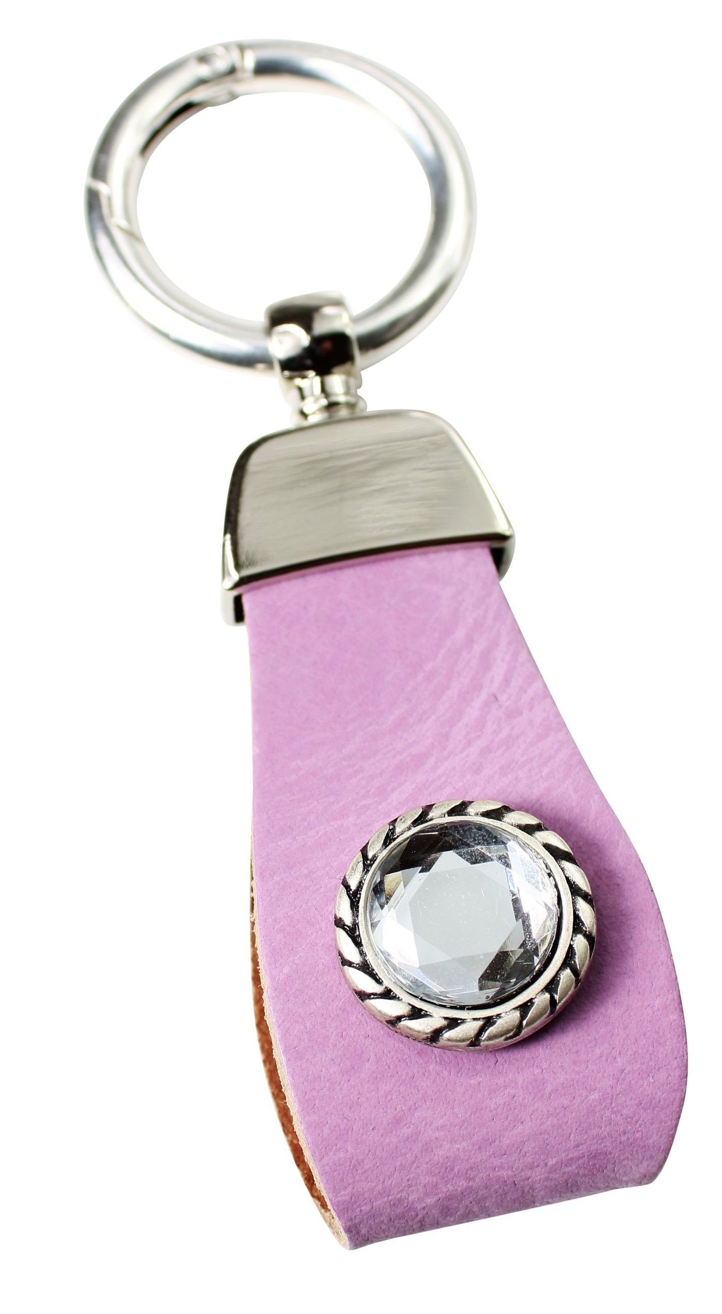 FRONHOFER Schlüsselanhänger 18881, Schlüsselanhänger aus Leder mit Strass Zierteil in tollen Farben Lavendel