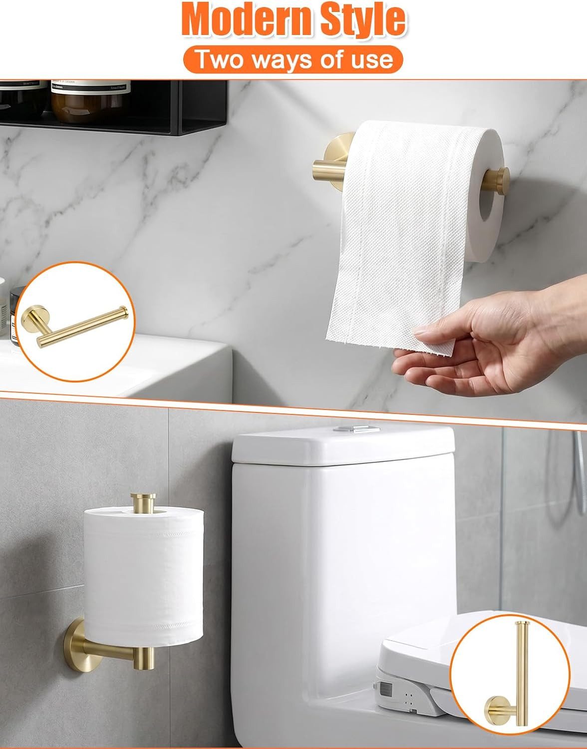 FELIXLEO Toilettenpapierhalter YUET Klorolle Halterung Edelstahl Gebürstetes Gold Toilettenpapier (1-St) – Bild 3 von 5