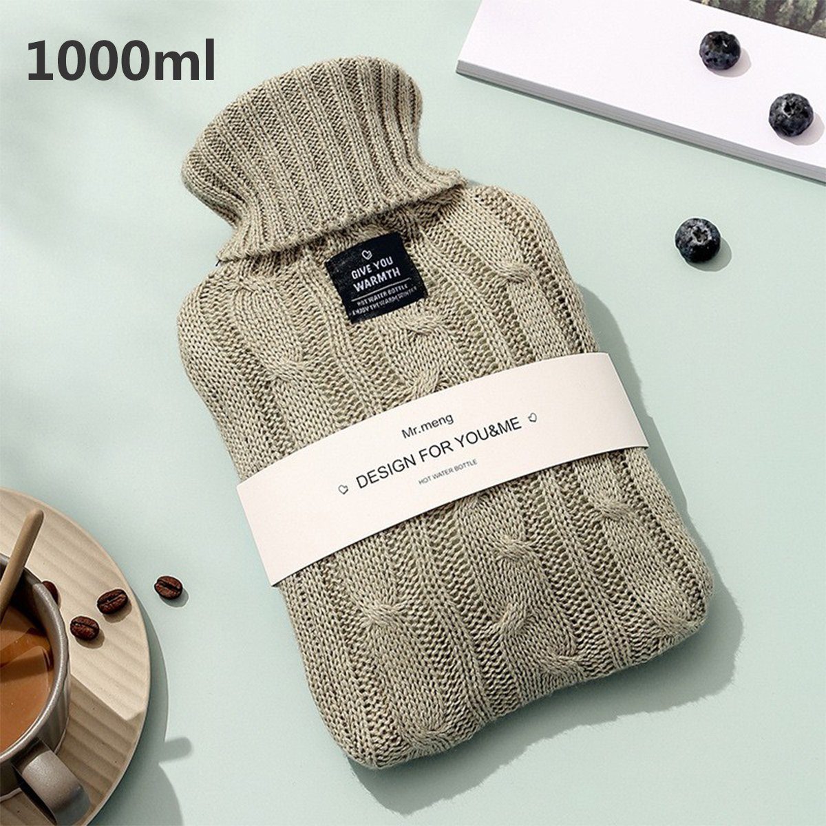 XDeer Wärmflasche Wärmflasche mit weichem Strickbezug Auslaufsichere Wärmeflasche, Bettflasche zur Schmerzlinderung aus Naturkautschuk für Kinder