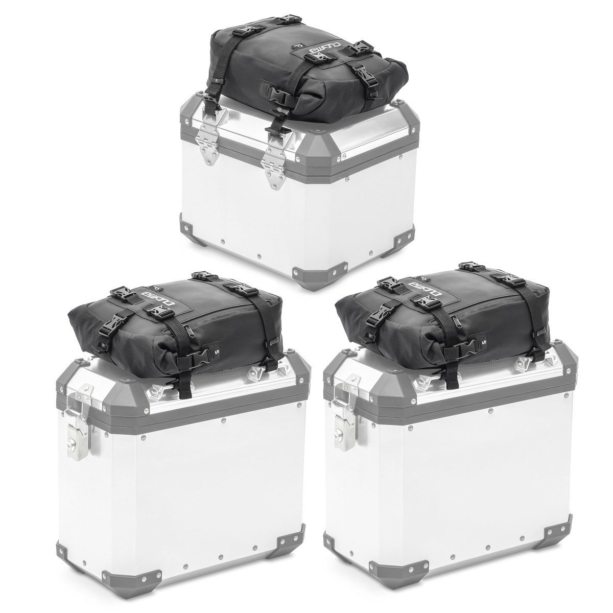 Reisetasche Set 3x Zusatztasche für Alukoffer / Aluminium Seitenkoffer und Topcase