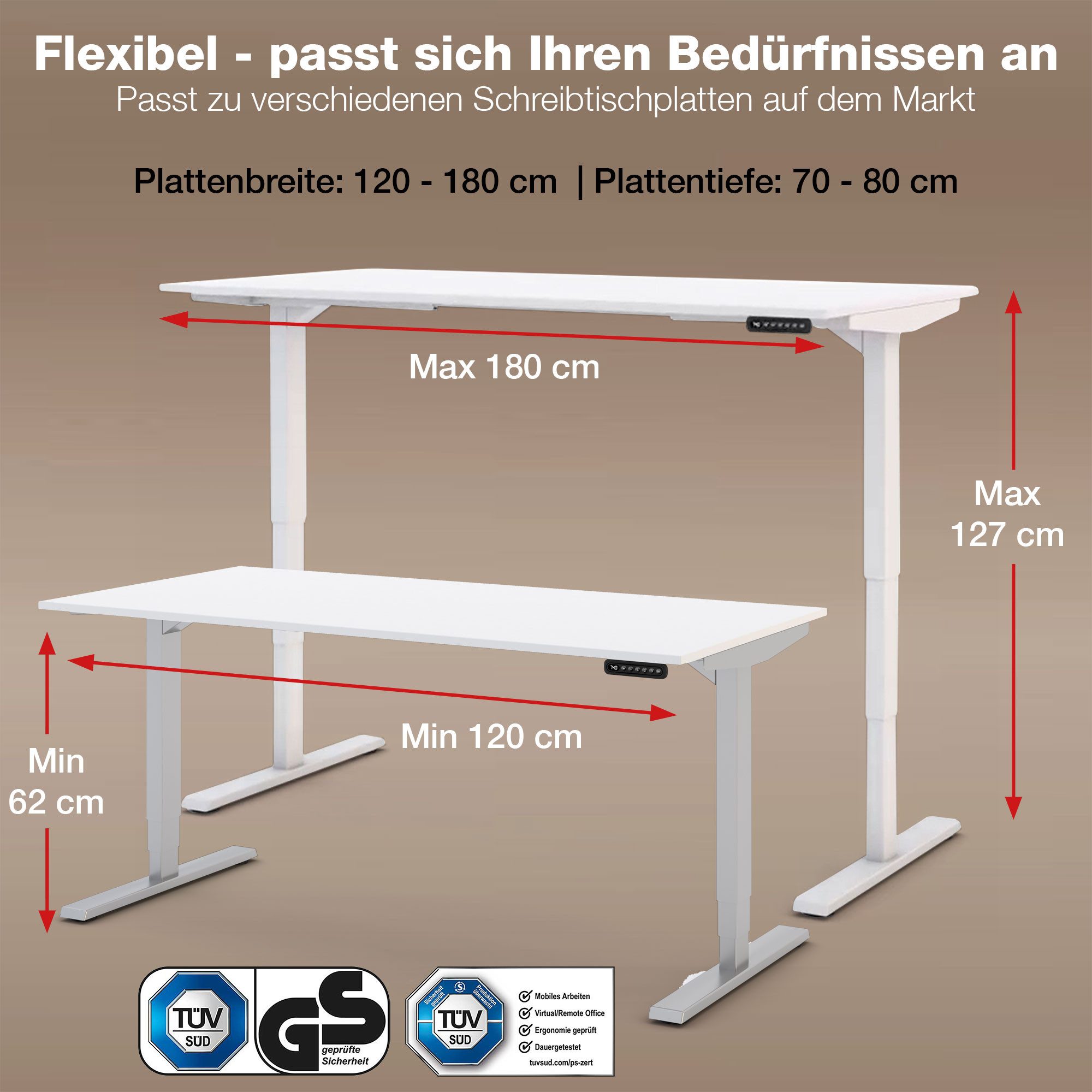 ASSMANN Büromöbel Schreibtisch Y-Line Curved (Elektrisch höhenverstellbar, Teleskopierbar 120-180cm, einfache Montage, für Büro und Homeoffice), 5 Jahre Herstellergarantie