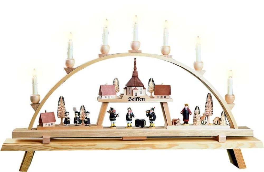 Erzgebirge mit Breite Bergkirche, dem Glaesser aus 43 Handwerkskunst / cm, Schwibbogen Lichterbogen Höhe 75 Richard Seiffen cm