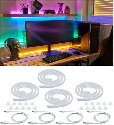 Paulmann LED-Streifen Neon Colorflex USB Strip, mixed box: 4x1m blau, orange, pink, grün, 4x5W 5V, Gaming, PC