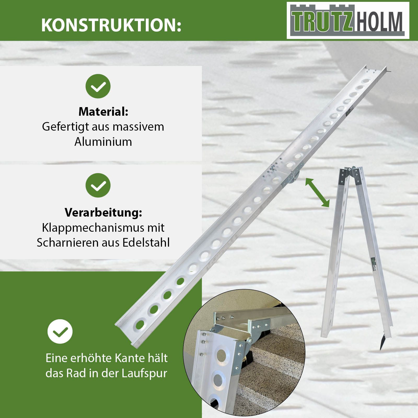 TRUTZHOLM Auffahrrampe Auffahrschiene klappbar 240 cm Tragkraft 50 kg Alu grau gelocht, Hohe Tragkraft,Anti-Rutsch – Bild 4 von 5