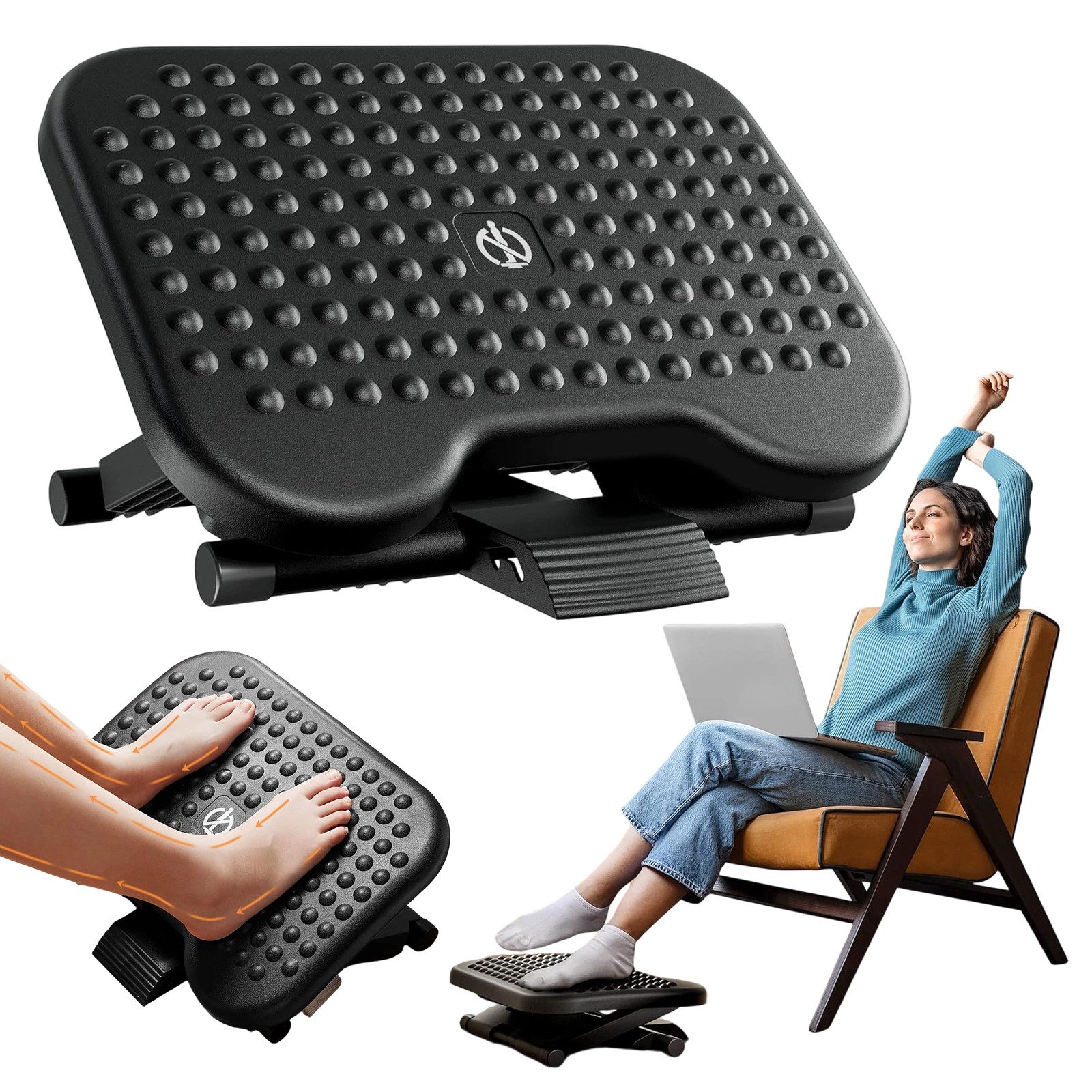 AKKEE Fußhocker Ergonomische Schreibtisch 3 höhenverstellbar und winkelverstellbar, rutschfeste Fußstütze für Homeoffice, Büro, Zuhause, Reisen