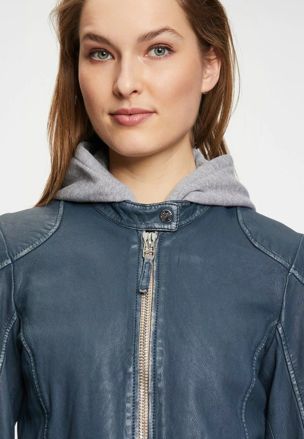 mit Kapuze, denimblau Tailliert Lederjacke abnehmbarer GWFinja LABAGV Gipsy