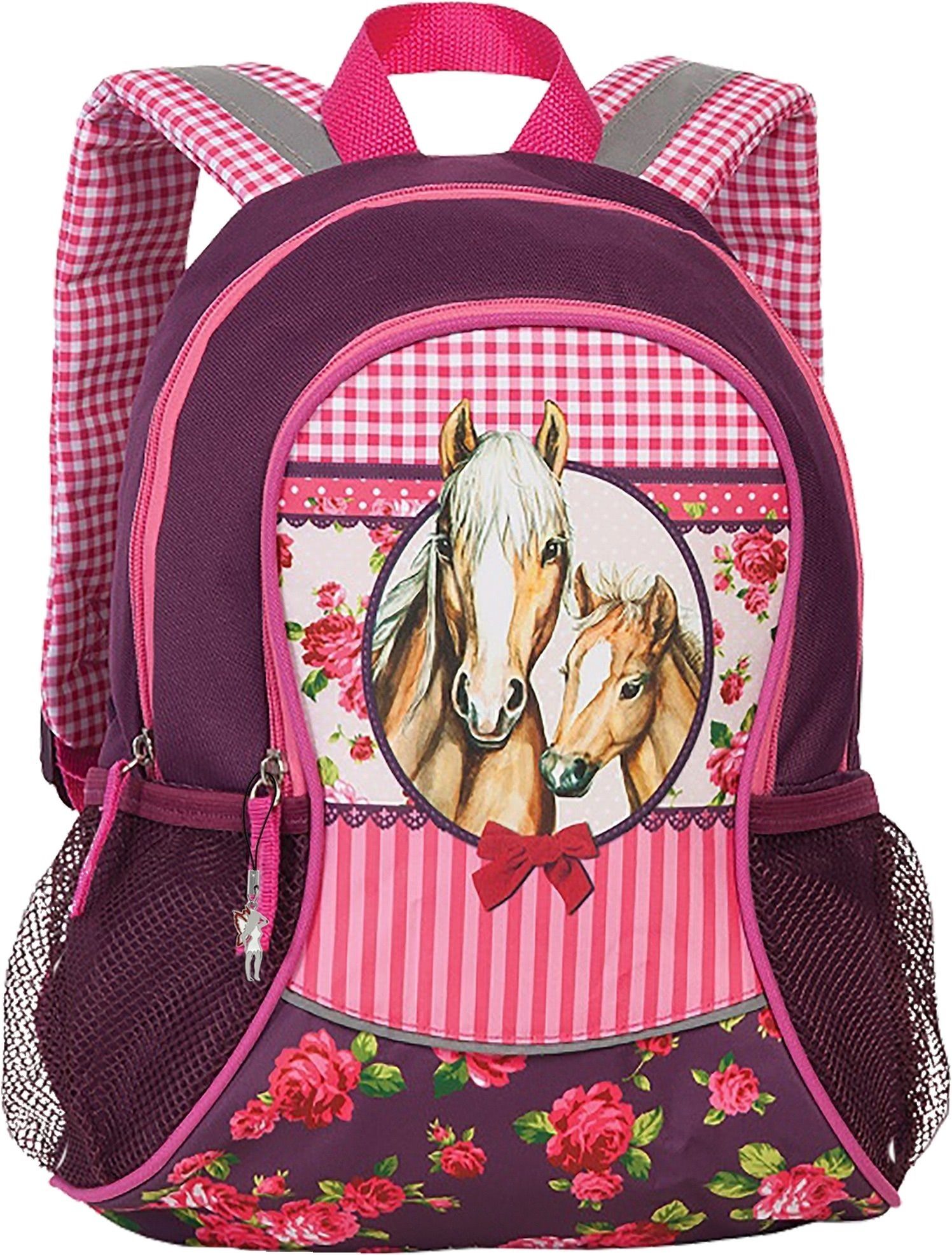 fabrizio® Freizeitrucksack »ORI212V Fabrizio Rucksack Kinder Pferde Blumen«  (Freizeitrucksack), Kinder, Jugend Freizeitrucksack Polyester, lila, pink  ca. 35cm hoch, Pferde, Blumen online kaufen | OTTO