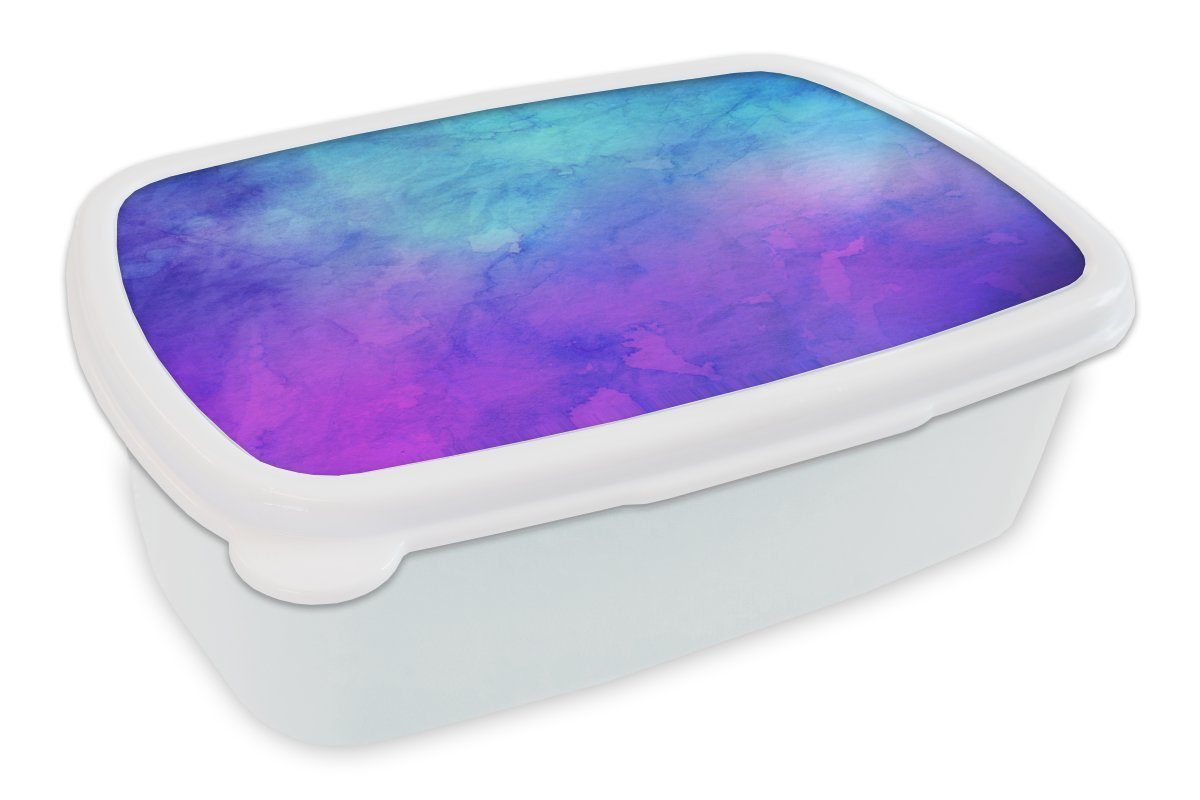 MuchoWow Lunchbox Aquarell - Lila - Blau - Hellblau, Kunststoff, (2-tlg), Brotbox für Kinder und Erwachsene, Brotdose, für Jungs und Mädchen weiß