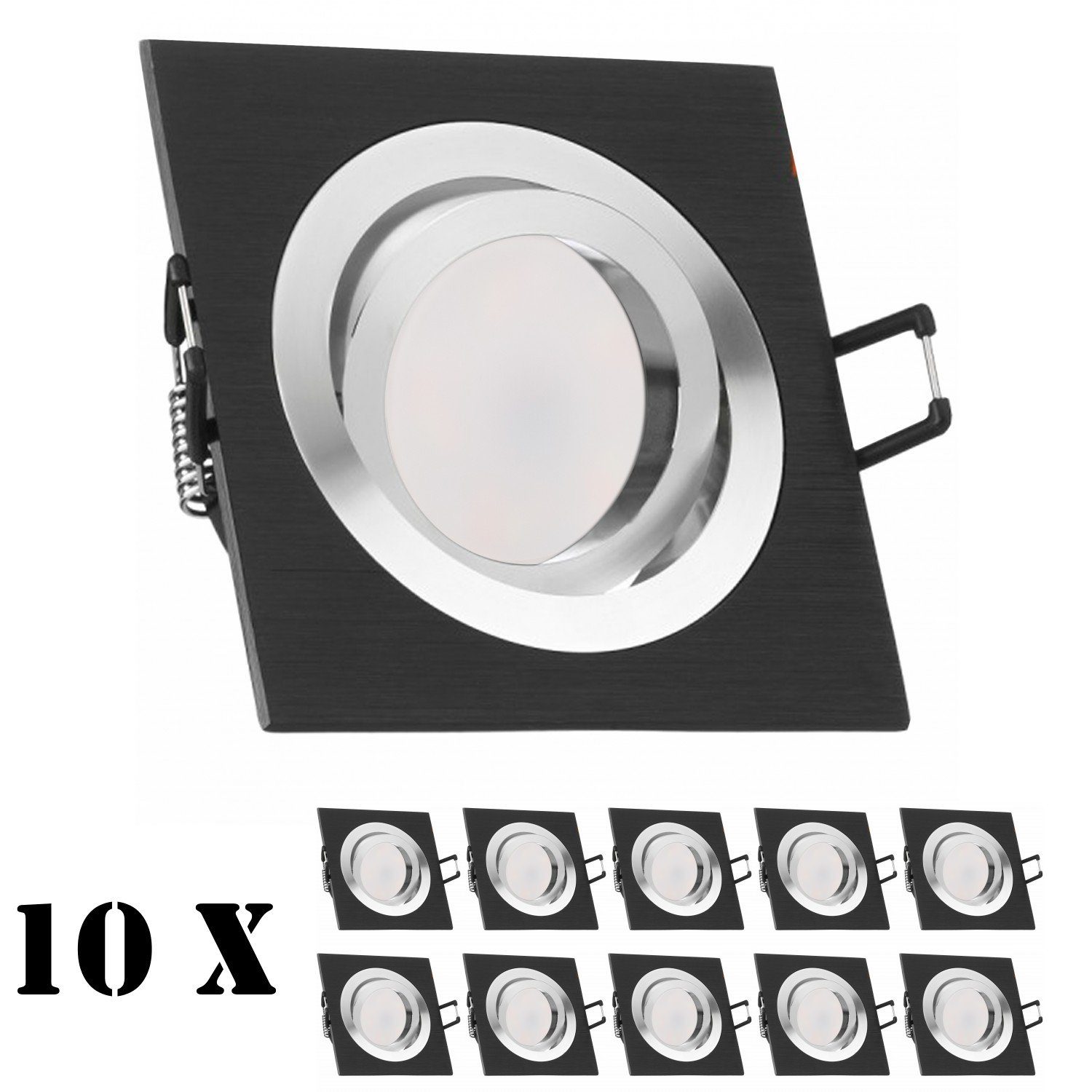 LEDANDO LED Einbaustrahler 10er LED Einbaustrahler Set extra flach in schwarz mit 5W Leuchtmittel