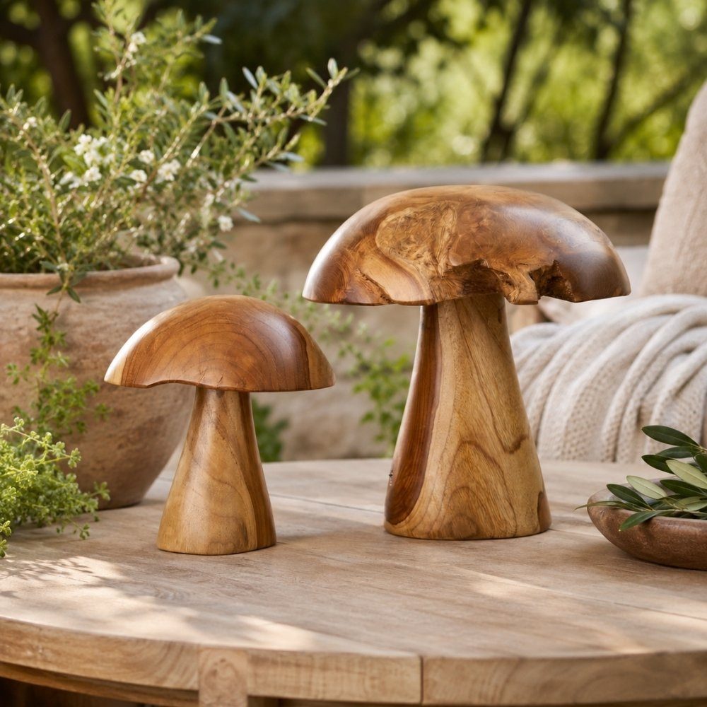 LebensWohnArt Dekoobjekt 2er Set Teak-Deko-Pilze JAMUR 35cm natürliche Holzdeko Garten – Bild 4 von 5