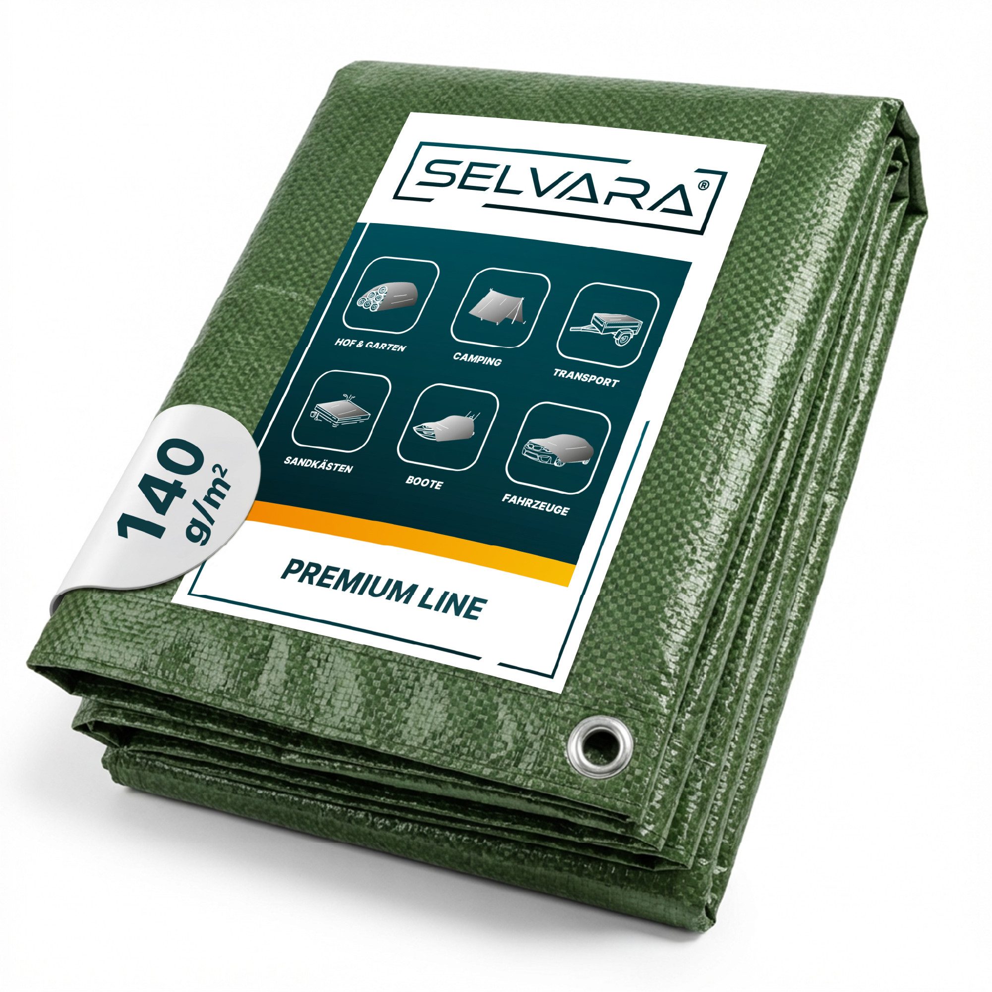 SELVARA Schutzplane Abdeckplane 140g/m² grün mit Ösen, Gewebeplane wasserdicht, reißfest, Plane UV-stabilisiert in vielen verschiedenen Farben & Größen