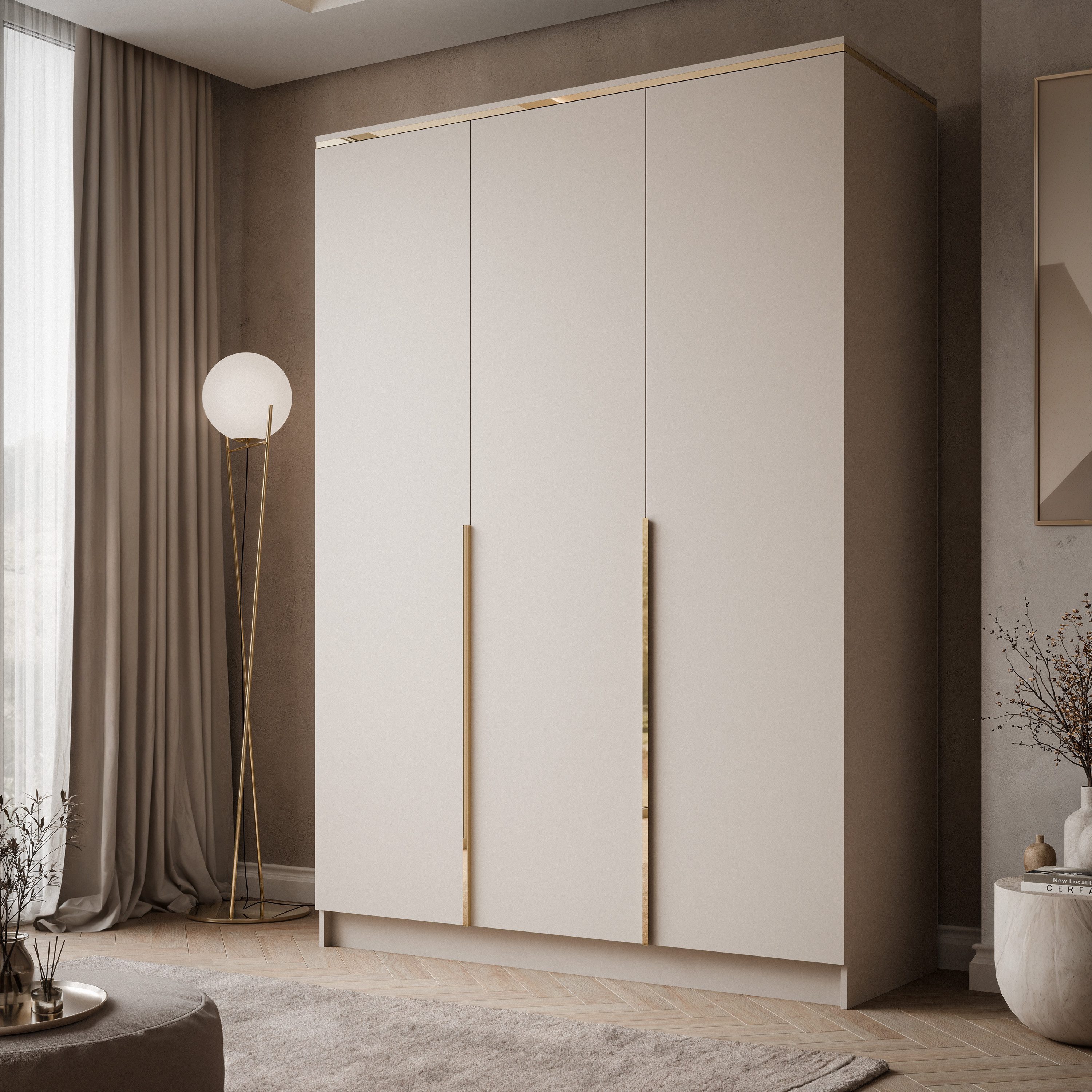 Lookway Kleiderschrank AURORA 3D KASCHMIR Drehtürenschrank mit 3 Türen (Kleiderschrank mit stilvoller Umrandung in Goldoptik) 150x213x55 – Bild 2 von 5