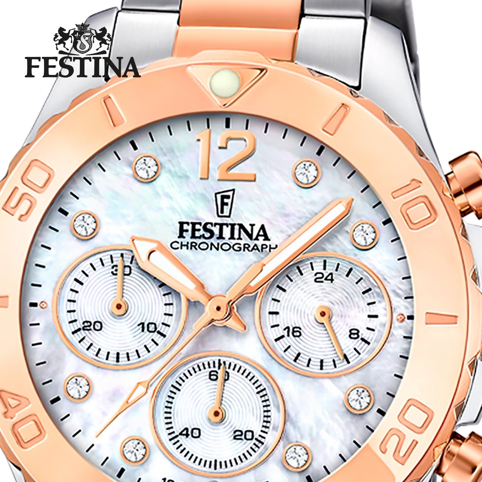 Festina Quarzuhr Festina Damenuhr Boyfriend, (Analoguhr), Damen Armbanduhr rund, Edelstahlarmband silber, rosé, Casual