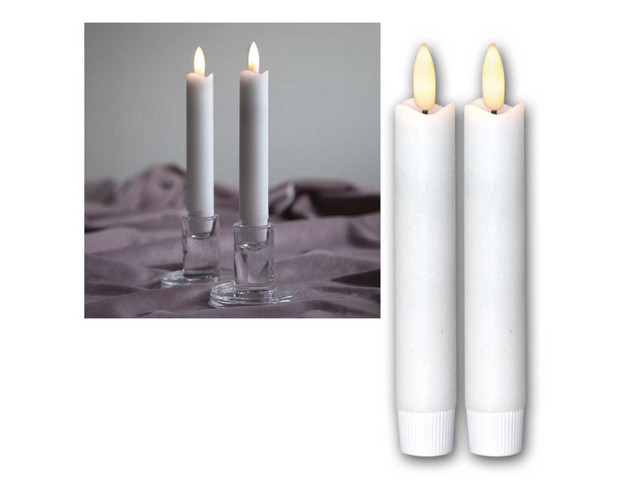 STAR TRADING LED-Kerze LED Stabkerzen "Flamme", 2er Set, weiß, 15x2cm, warmweiß