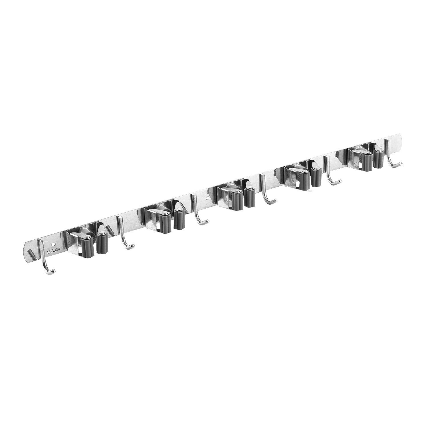 Maclean Wandhalterung MC-185 für Gartengeräte, Mops und Besen 20 kg 60 cm, (mit Haken, Edelstahl SUS304, Abstand zwischen den Haken: 115 mm)