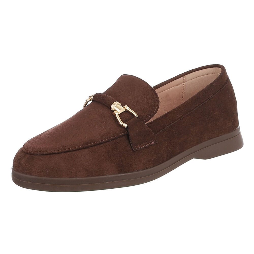 Ital-Design Elegante Loafers für Damen mit Komfort und stilvollem Design Slipper (91117123) Blockabsatz Mokassins in Braun
