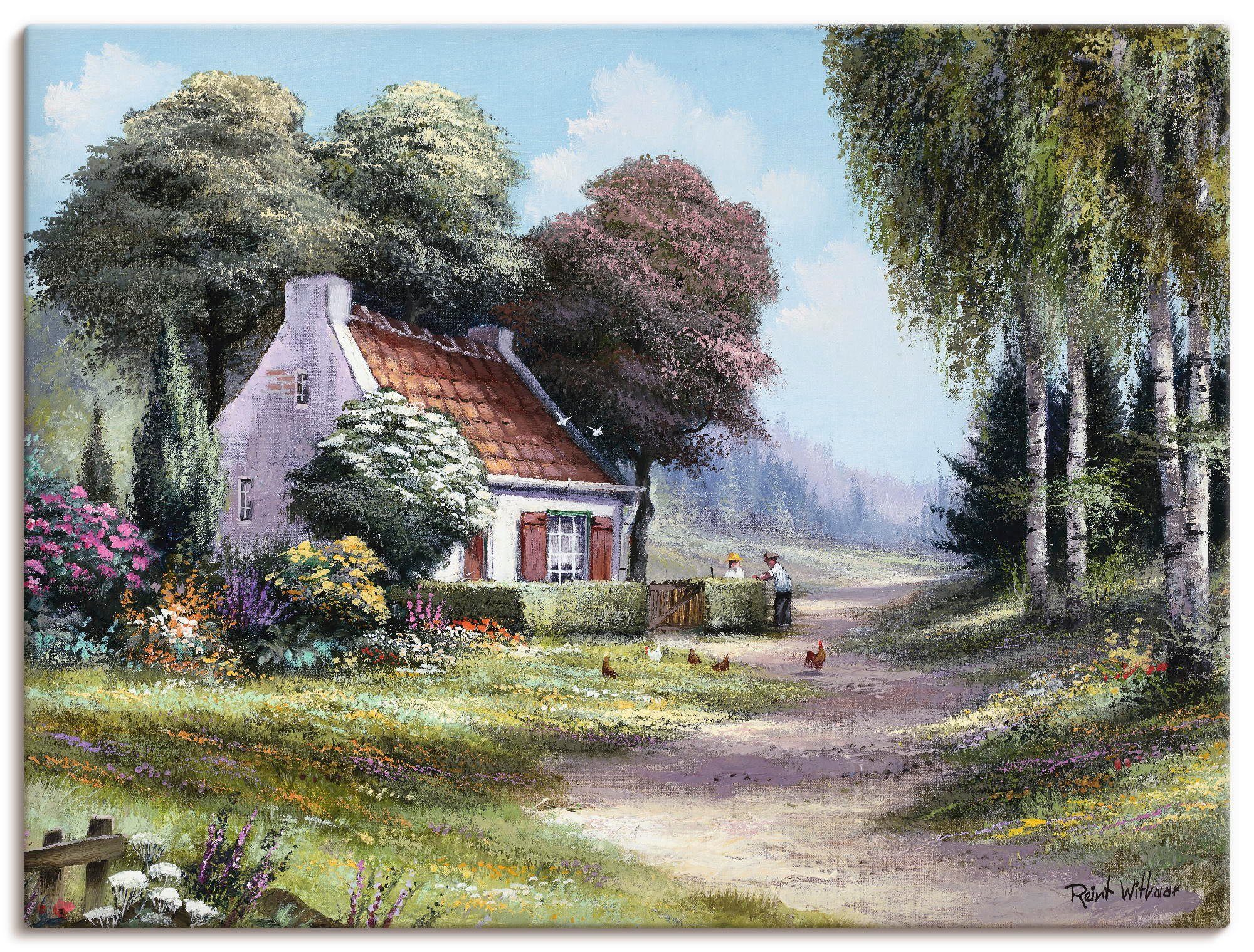 Artland Leinwandbild Männer, die die Hecke schneiden, Garten (1 St), auf Holzrahmen gespannt