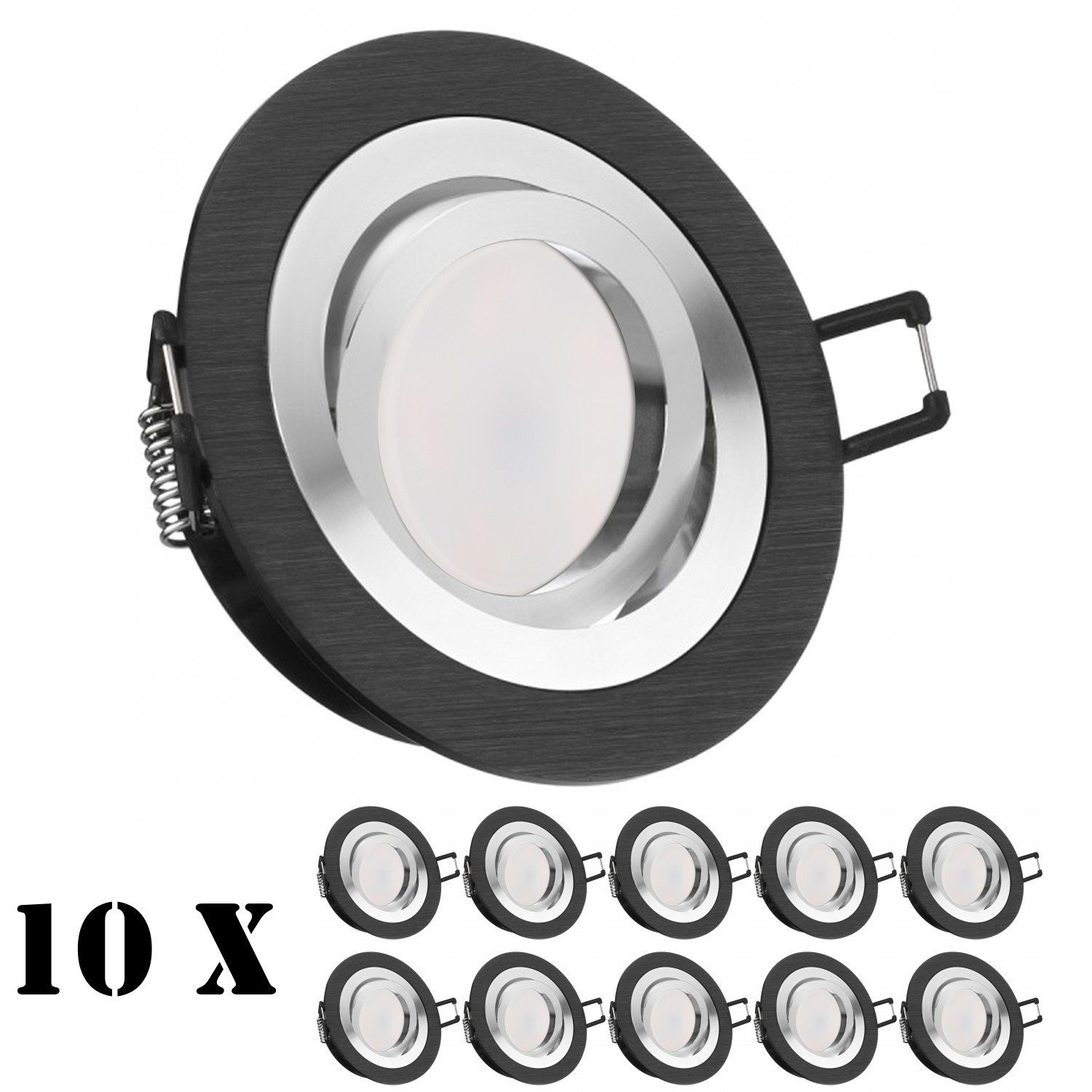 Leuchtmittel extra LEDANDO Set in Einbaustrahler LED schwarz LED 10er Einbaustrahler mit 5W flach