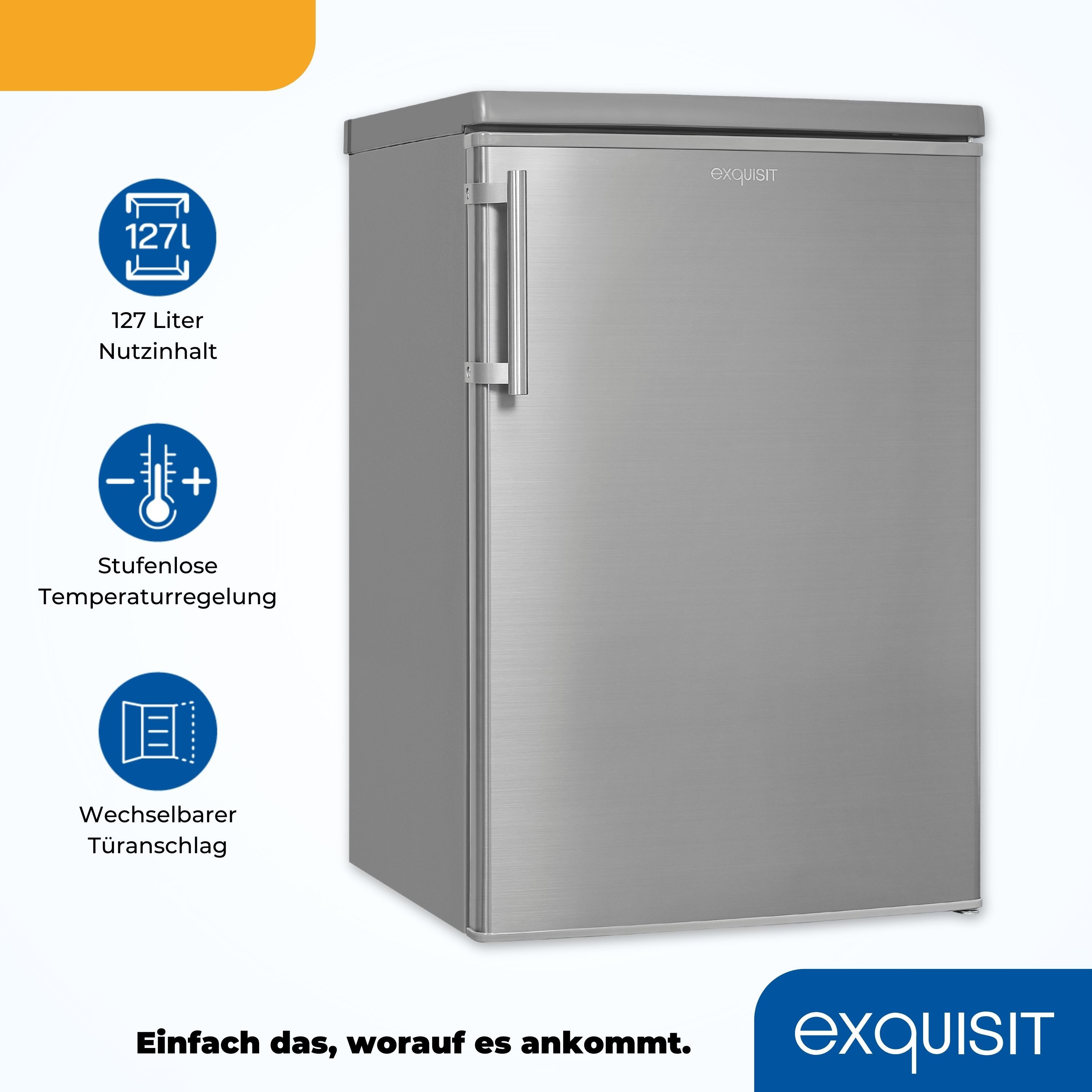 exquisit Kühlschrank KS16-V-H-040E inoxlook, 85,5 cm hoch, 55 cm breit, 127 L Volumen
