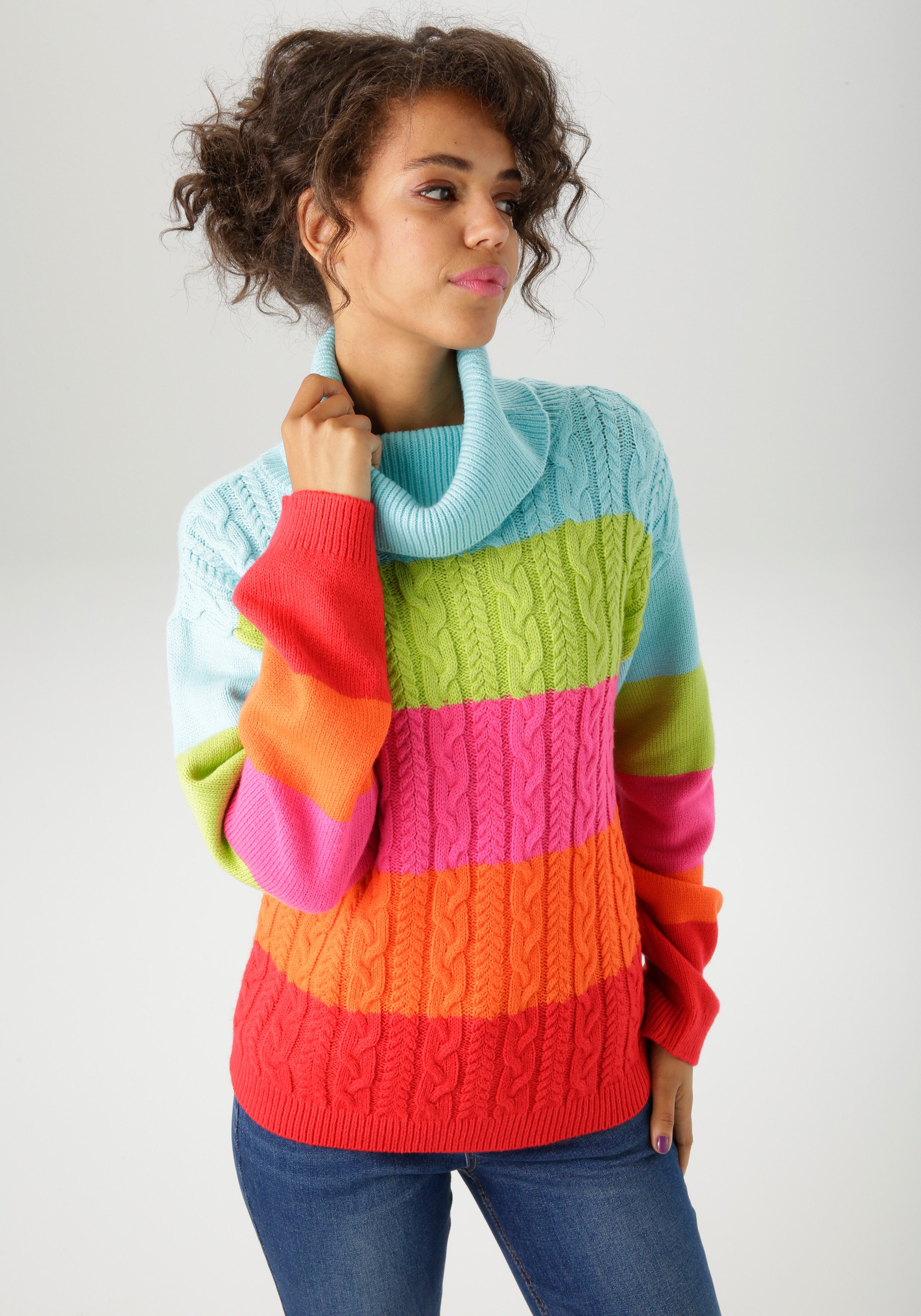 Aniston CASUAL Strickpullover in farbenfroher oder gedeckteren Farbkombinat günstig online kaufen