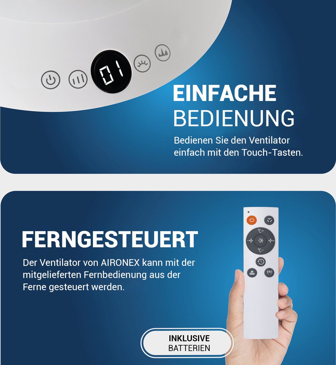 Aironex Turmventilator - Bladloser Ventilator – Energieeffizienter Luftkühler, Heizen und Kühlen in einem – Ventilatoren – Tischventilator