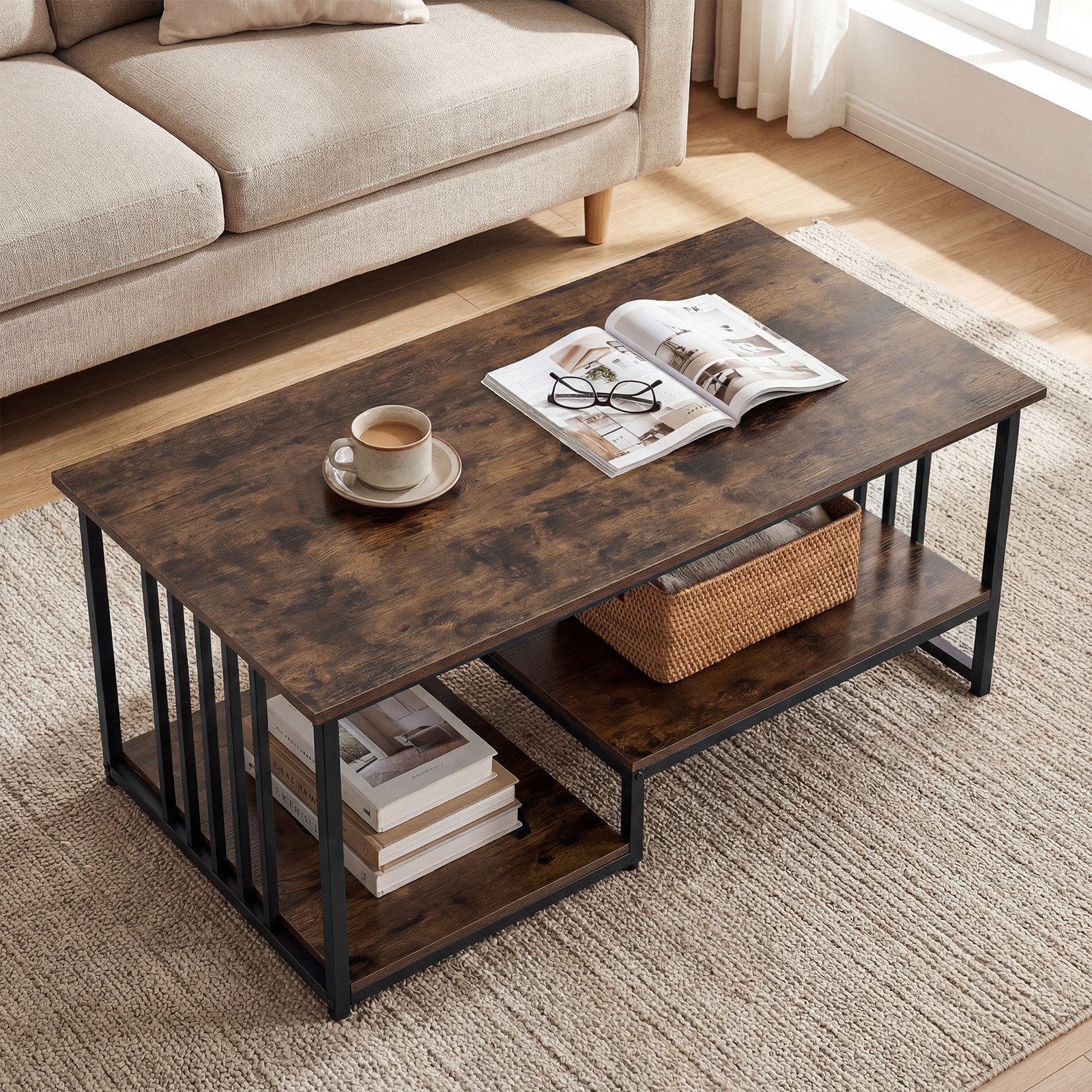 COSTWAY Couchtisch (1-St), wohnzimmertisch holz, Sofatisch, Kaffeetisch