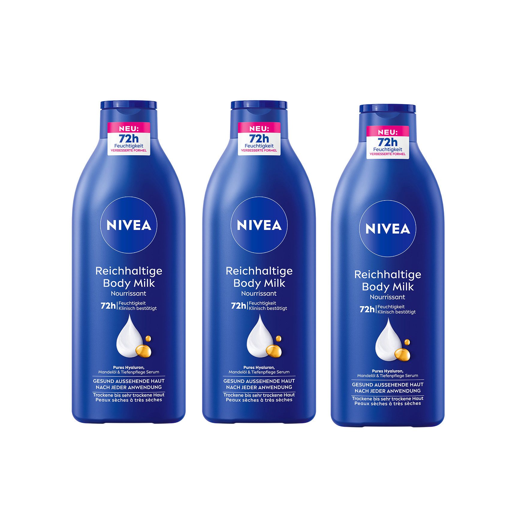 Bodylotion Reichhaltig 3 x 400ml Hyaluron, Mandelöl Tiefenpflege Serum