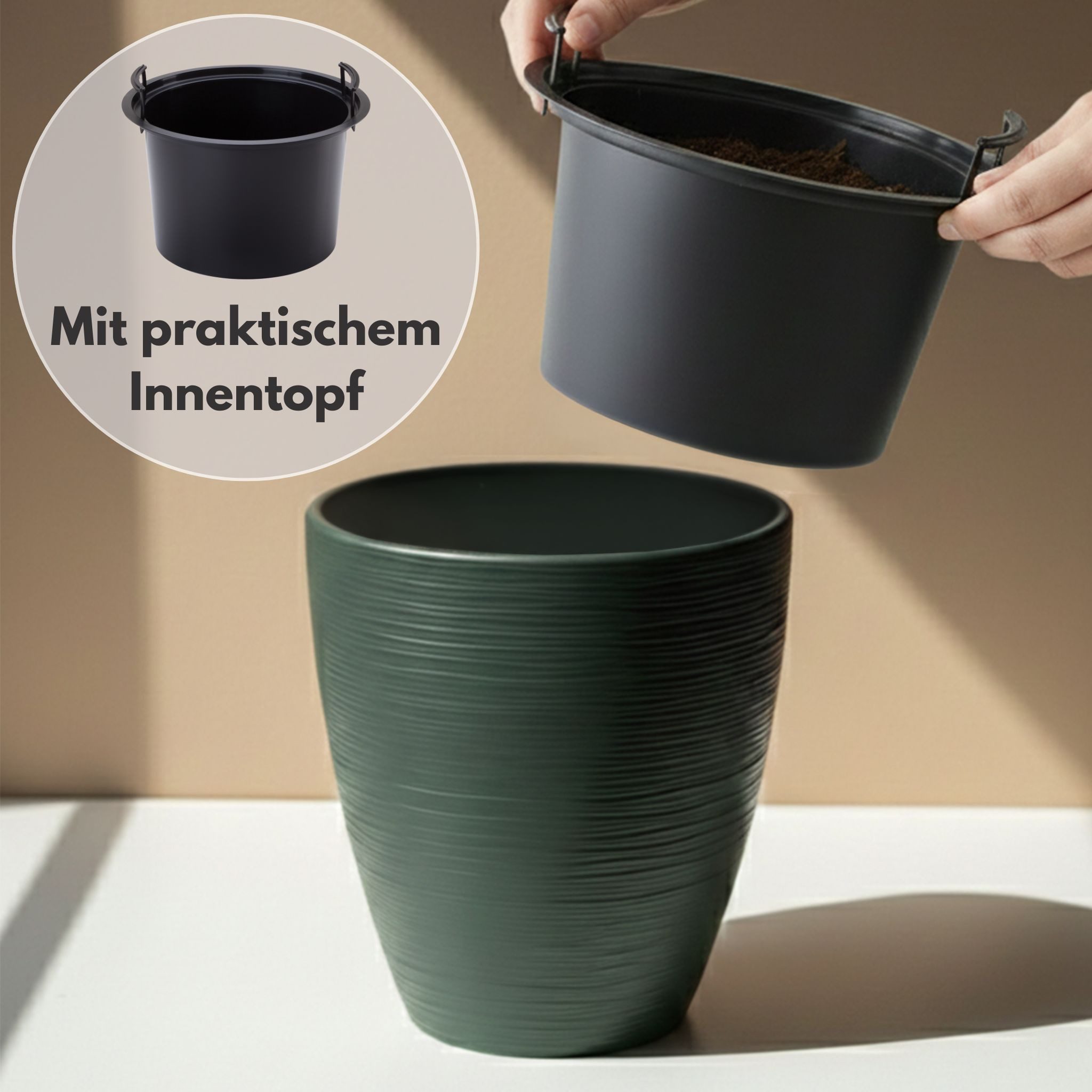 matches21 HOME & HOBBY Blumentopf Großer Outdoor Blumentopf CALMO salbei-grün in 39 x 58 cm (1 St), Runder innen, außen Pflanztopf als wetterfester Pflanzen-Top – Bild 3 von 5
