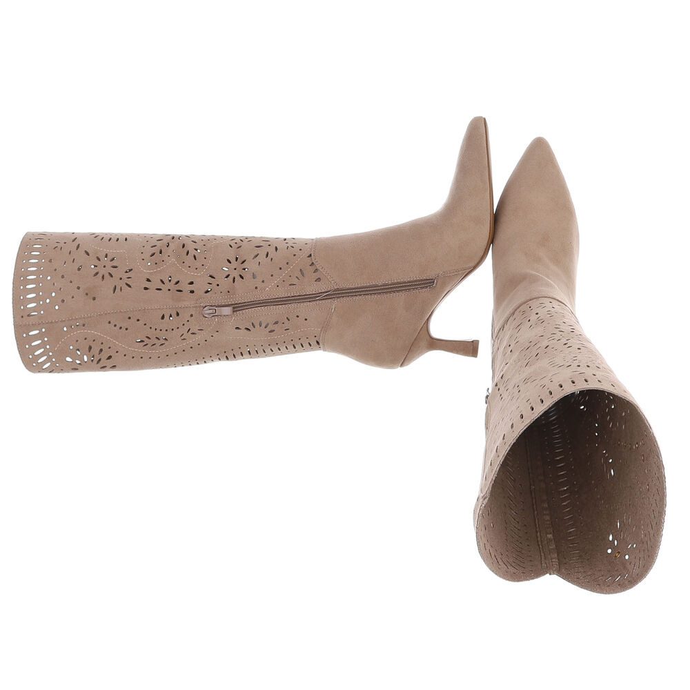 Ital-Design Kniehohe Stiefel mit Aussparungen und Absatz für Damen Sommerboots (91261220) Pfennig-/Stilettoabsatz Stiefel in Hellbraun