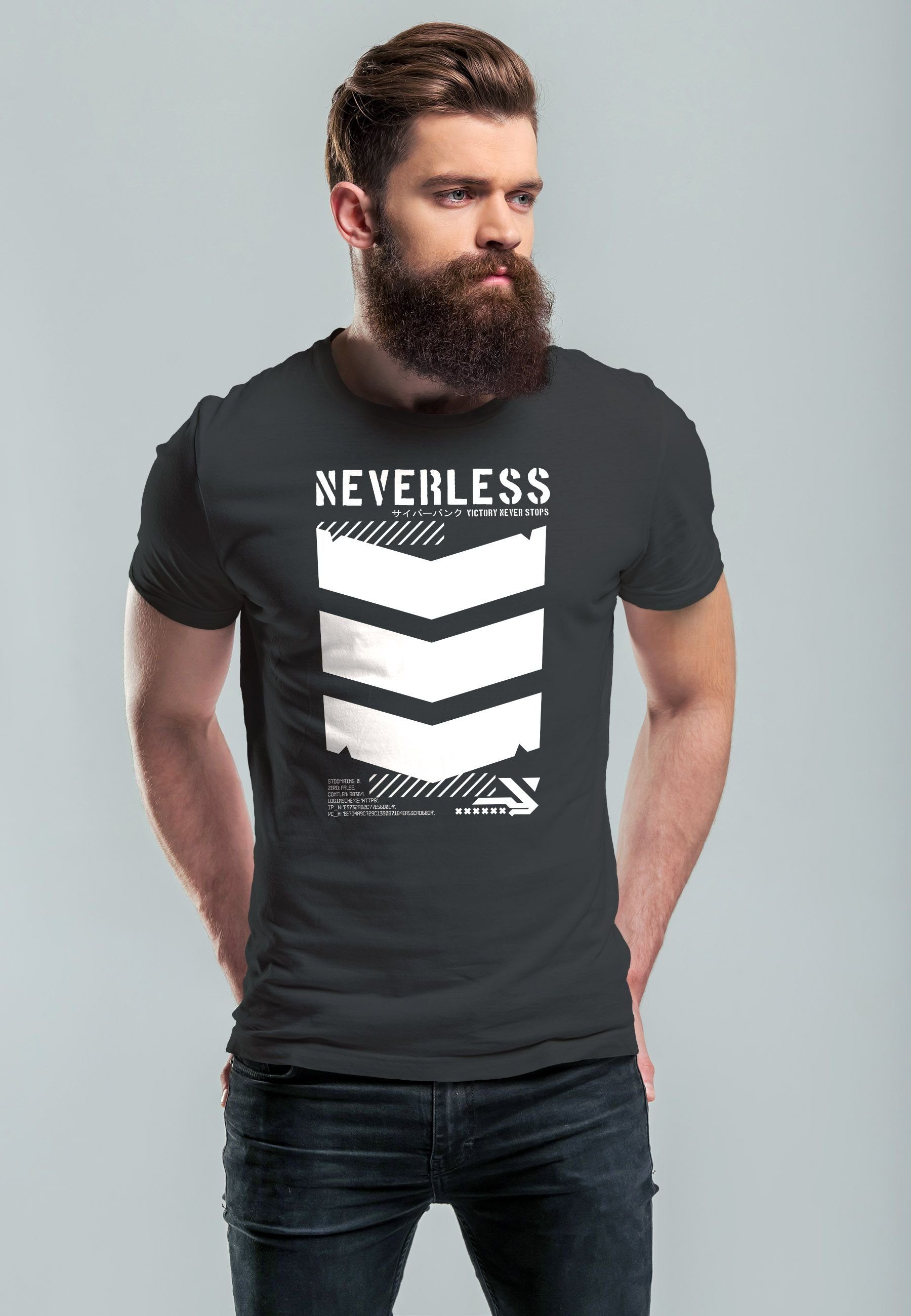 Neverless Print-Shirt Herren Streetstyle Motive Techwear Military Print Fas Japanese T-Shirt Trend anthrazit mit