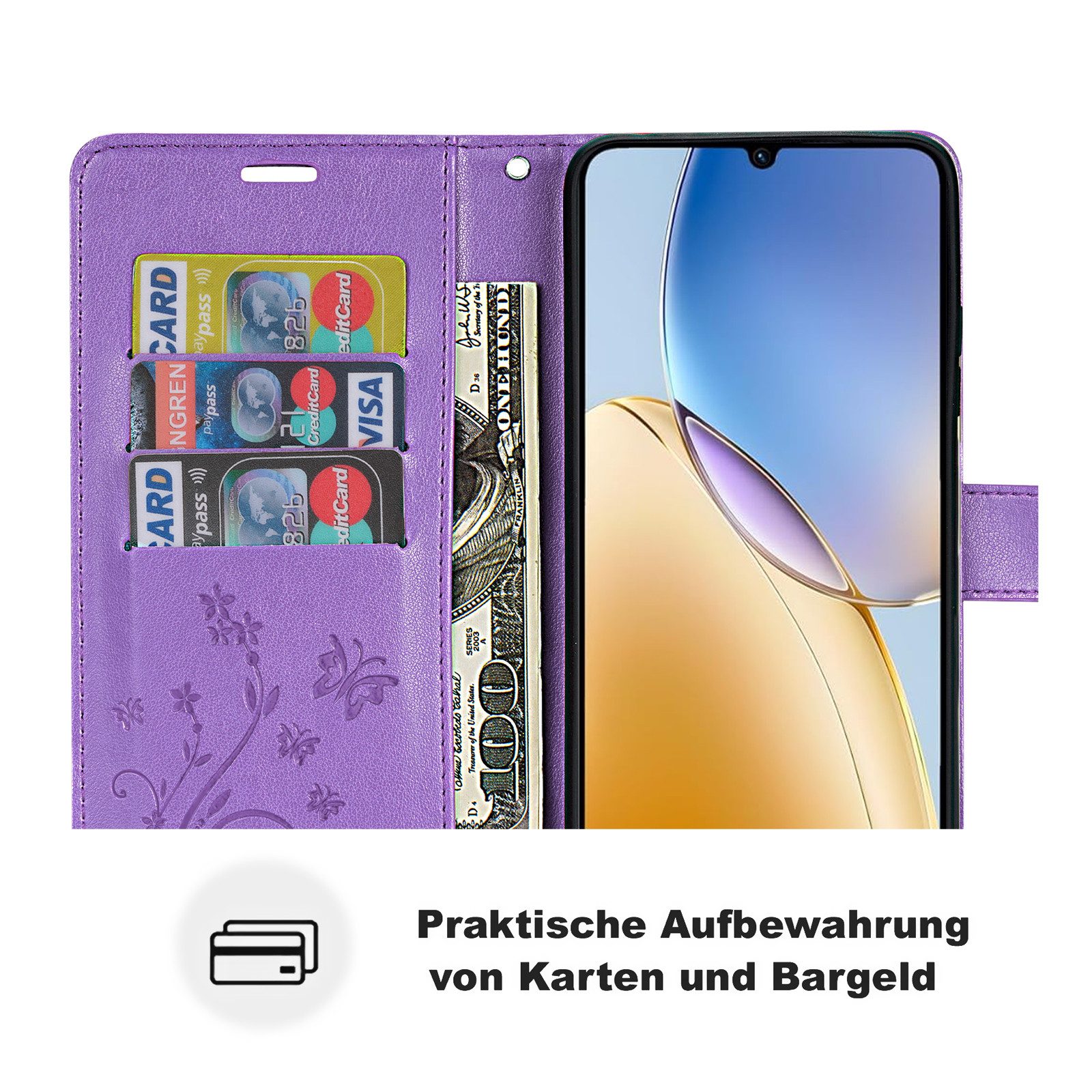 betterfon Handyhülle Handytasche für ZTE Blade A56 Klapphülle mit Kartenfächern, Bookstyle-Hülle mit Magnetverschluss, Smartstand & Kunstleder – Bild 4 von 5