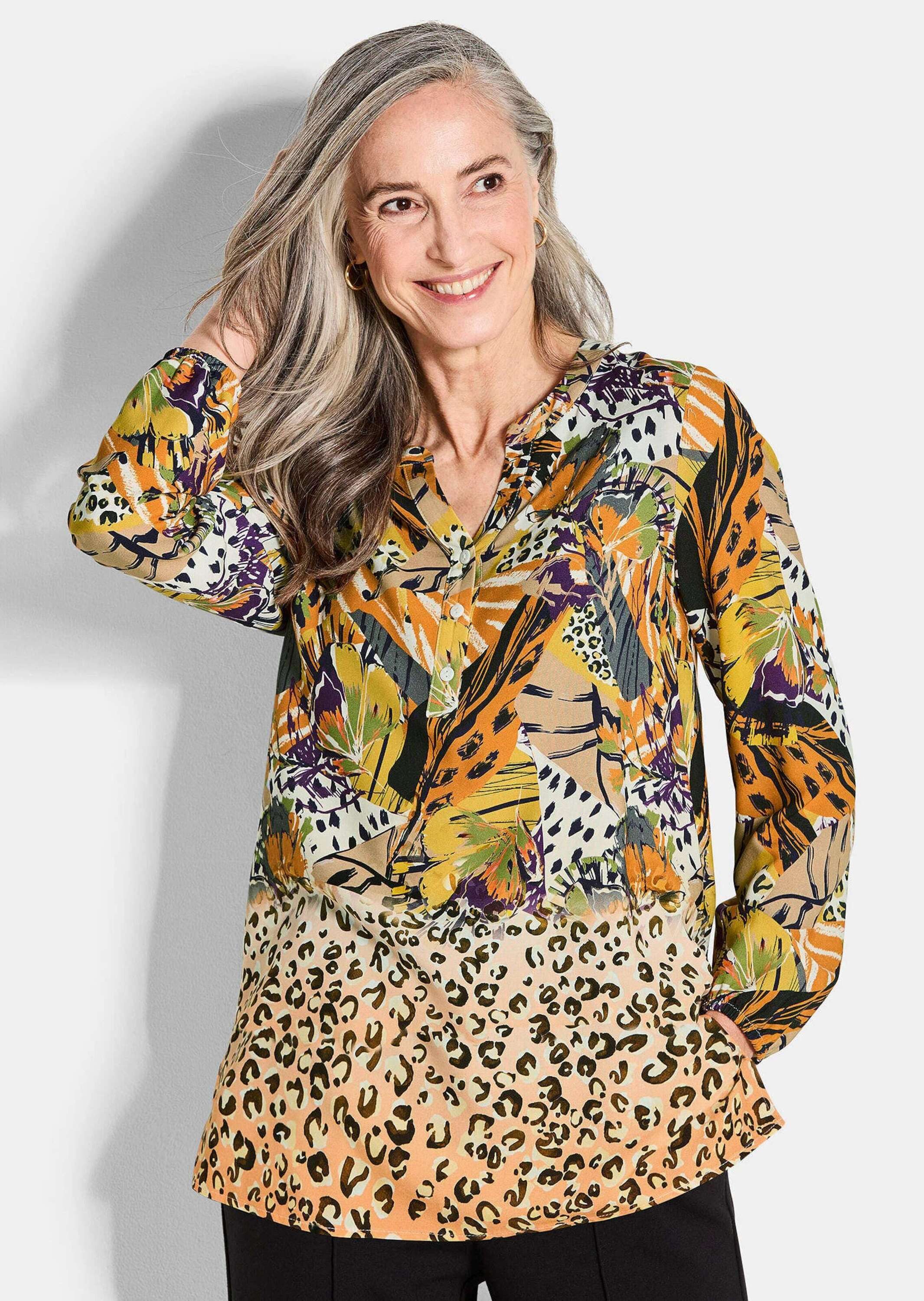 GOLDNER Schlupfbluse Elegante Printbluse, Langarm Figurbetonte Bluse mit Vi günstig online kaufen