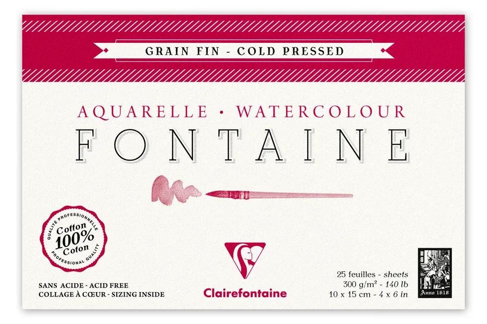 Zeichenpapier Aquarellblock feinkörnig, Hadern, 10x15cm 25 Blatt weiß 96436C
