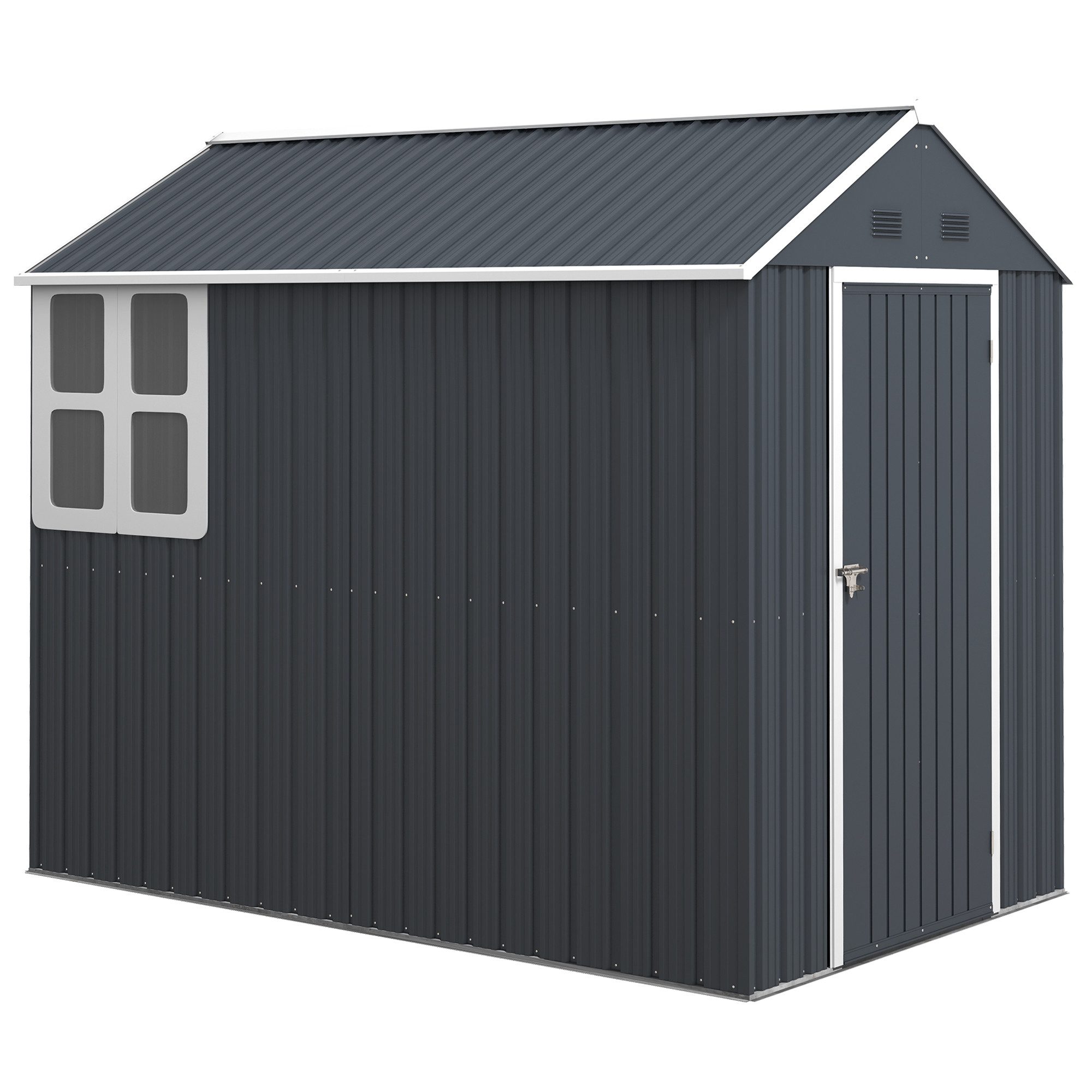 CHICFURN Gerätehaus aus Stahl 4, 259x172x222cm in Dunkelgrau, mit Fenster, BxT: 172x259 cm, (Packung, 1 St., Geräteschuppen Gartenschrank Gartenhaus), Abschließbarer Gartenschrank für Balkon, Terrasse & Garten