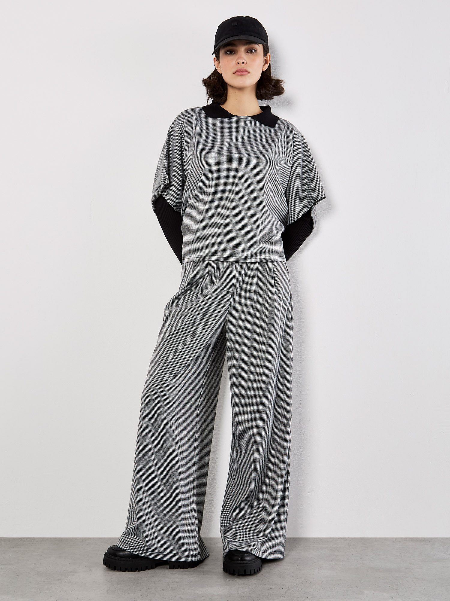 Apricot Stoffhose Wide Leg Hose, im Hahnentritt-Design