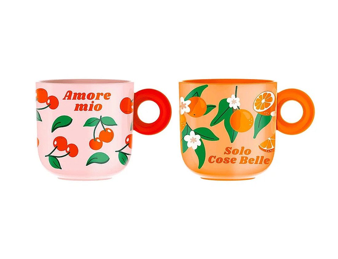 BIALETTI Tasse Kaffeebecher Kaffeetasse 300ml Bialetti Mercato Della Frutta 2er Set, Material: Porzellan