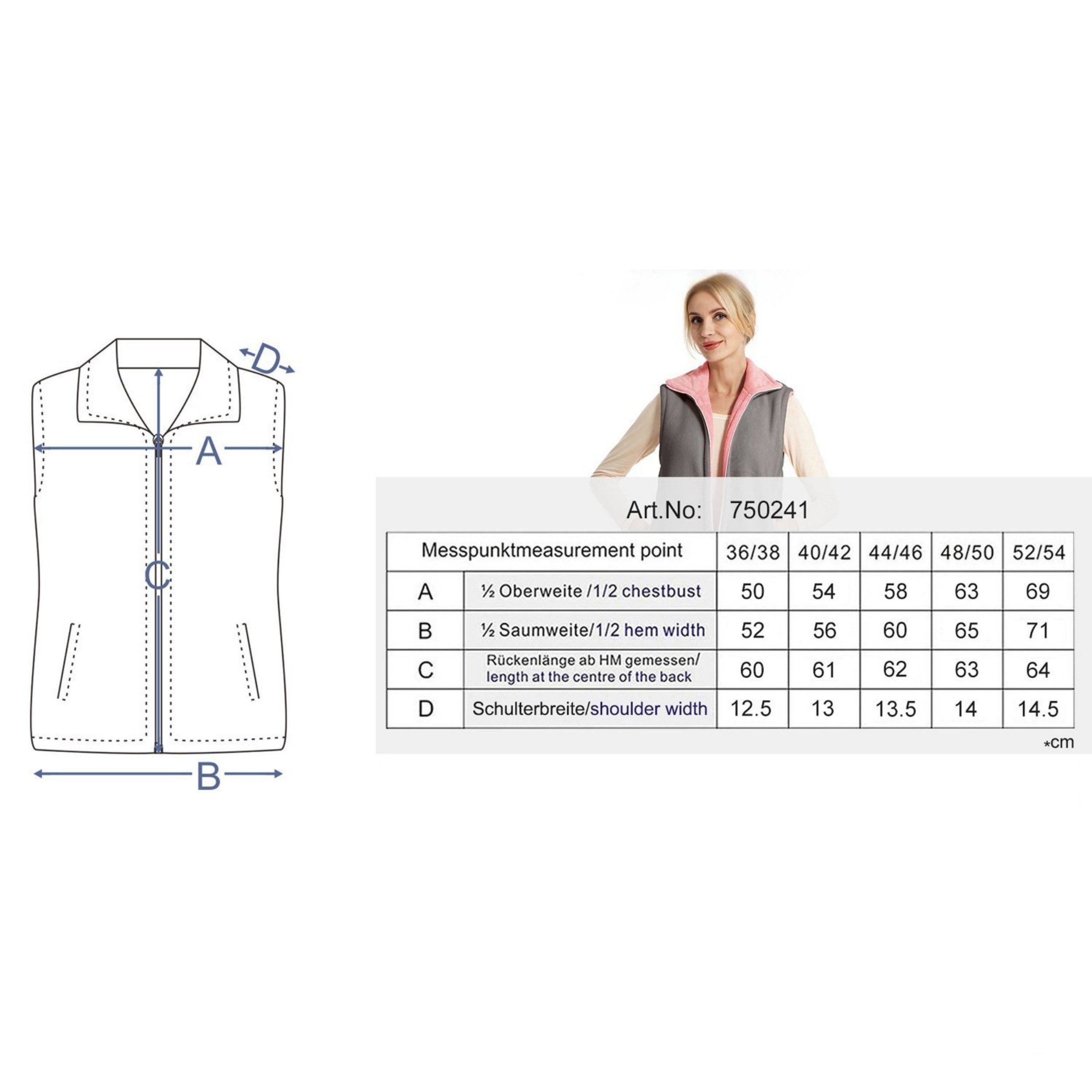 M-Diamant Fleeceweste Damen Wende-Flauschweste aus Micro-Velours mit Reißverschluss Taschen Wende-Funktion (Zweifarbig zum Wenden) – Bild 4 von 4