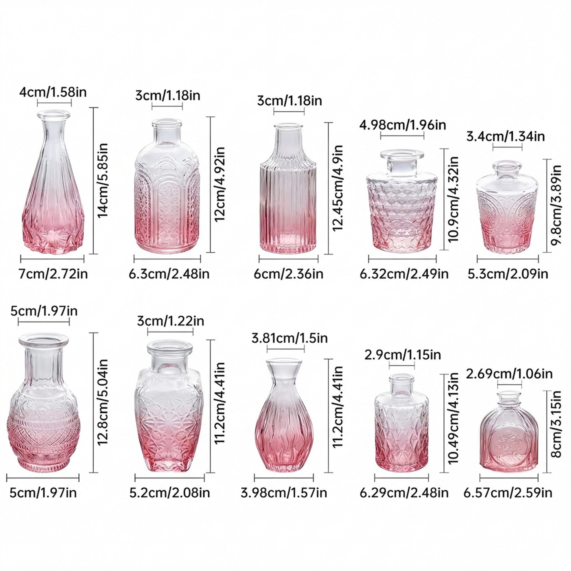 SEHAUSEU Dekovase Vase aus Glas Blumenvase (Set, 10 St) Verlaufsfarben klein, in 10 unterschiedlichen Formen – Bild 2 von 5