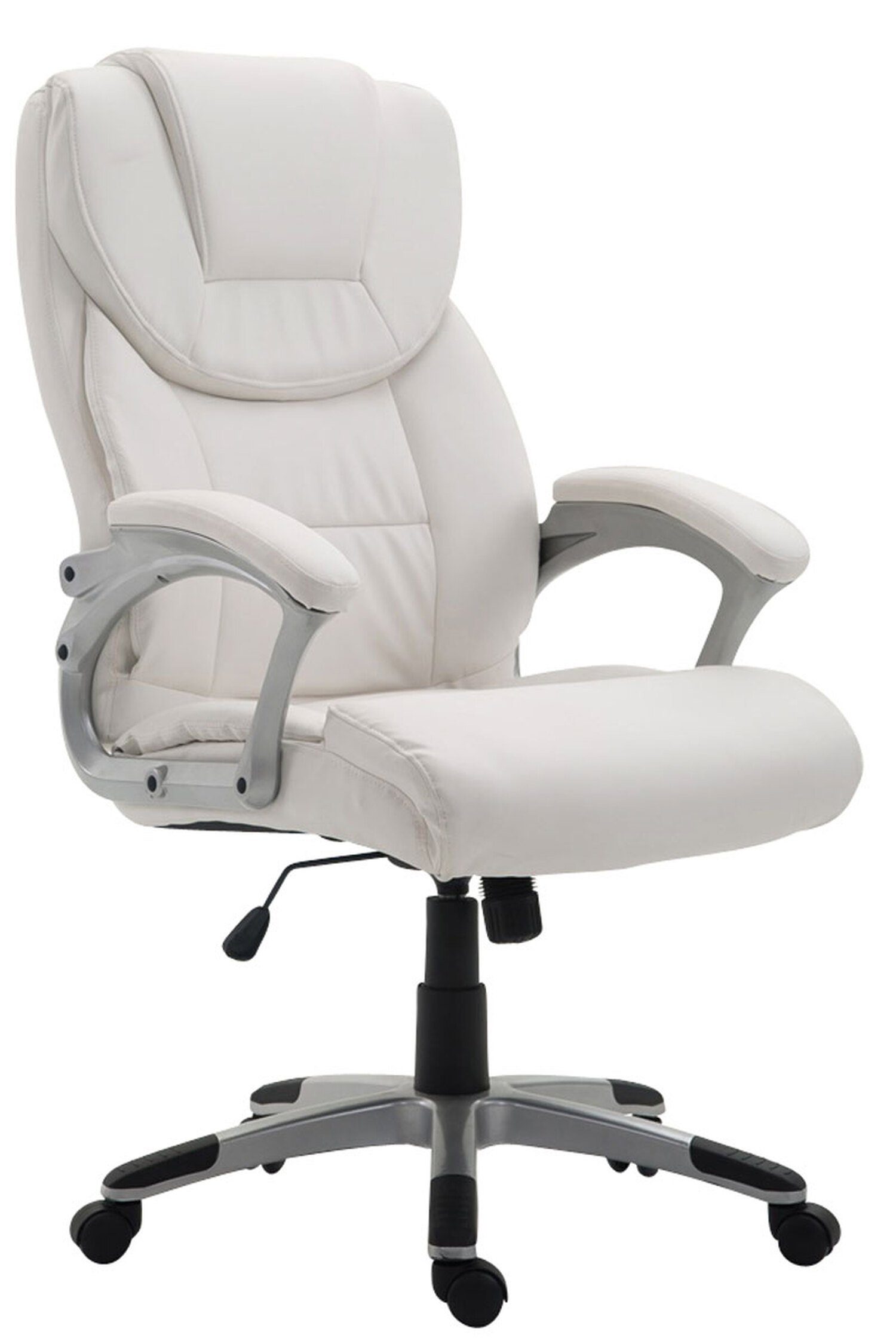 TPFLiving Bürostuhl Texum 2 mit bequemer Rückenlehne - höhenverstellbar und 360° drehbar (Schreibtischstuhl, Drehstuhl, Chefsessel, Bürostuhl XXL), Gestell: Kunststoff silber - Sitz: Kunstleder weiß