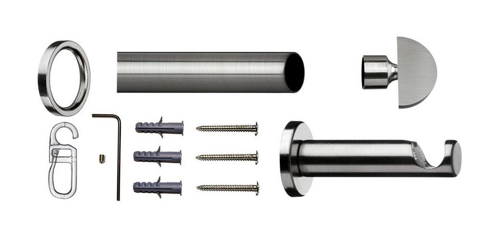 Gardinenstange Duo, indeko, Ø 16 mm, 1-läufig, Fixmaß, verschraubt, Stahl,  Komplett-Set inkl. Ringen und Montagematerial