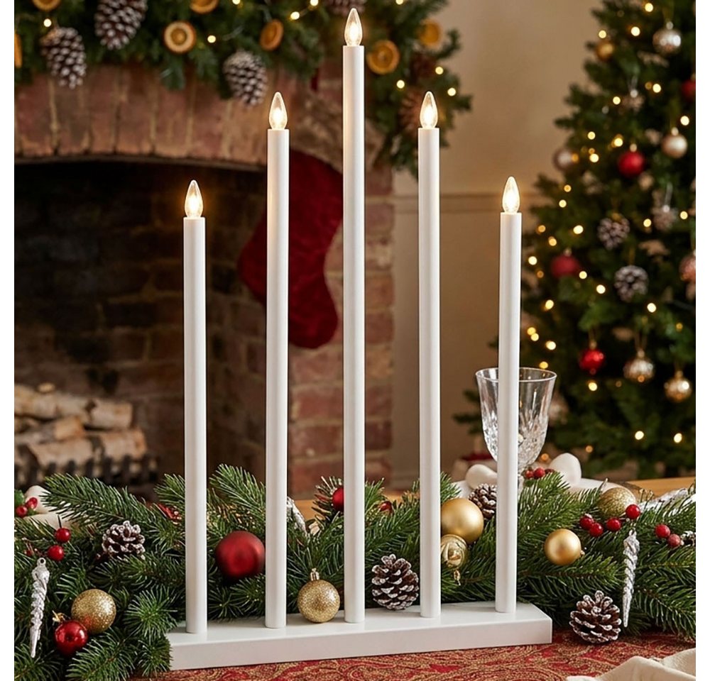 EGLO Dekolicht, Leuchtmittel inklusive, Warmweiß, LED Kerzenständer Weihnachtsbeleuchtung Holz Weiß 5-Flammig H 64 cm
