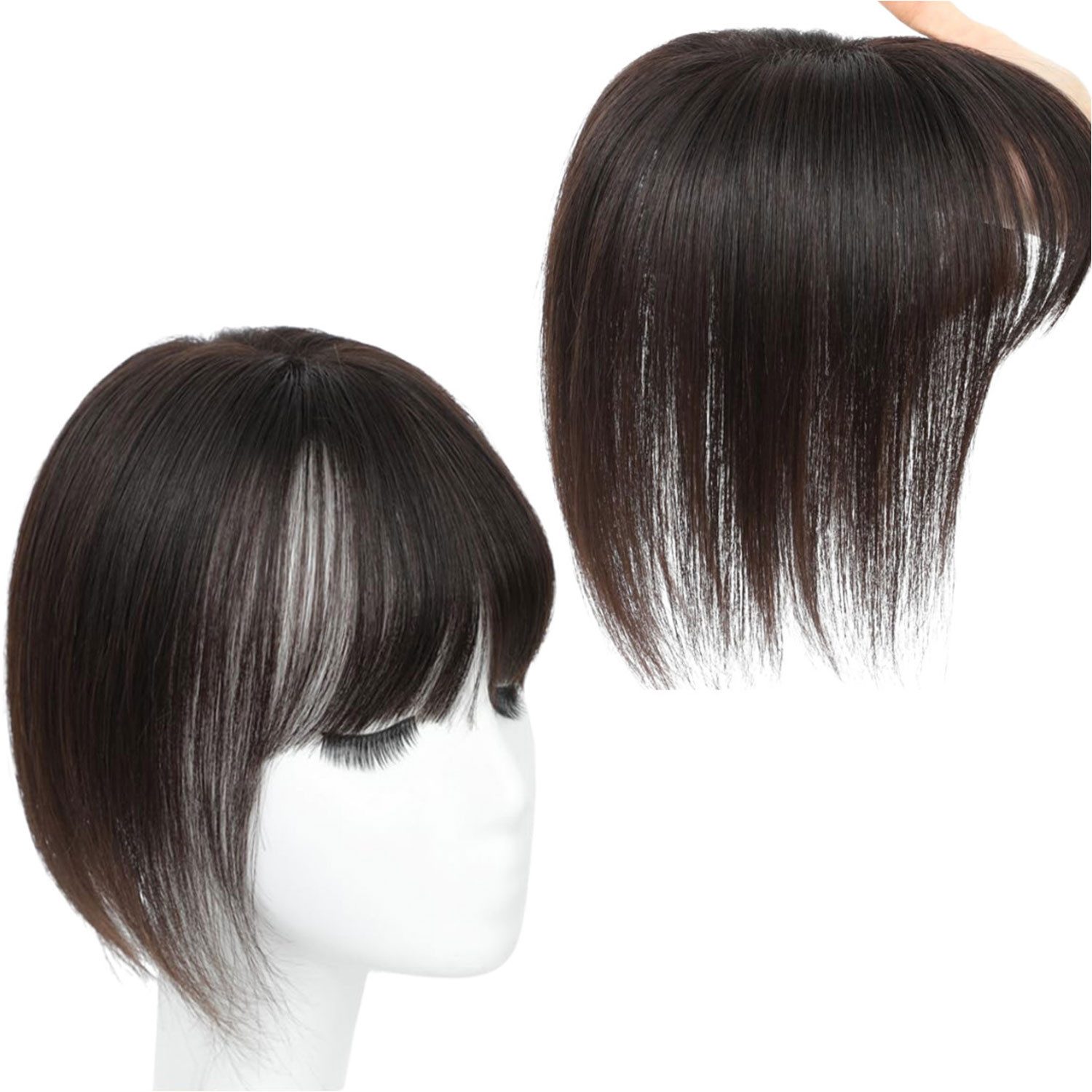 Refttenw Kunsthaarperücke Toupets für Frauen mit Pony,Clip in Haarteile,Toupet Damen,Seidenbasis