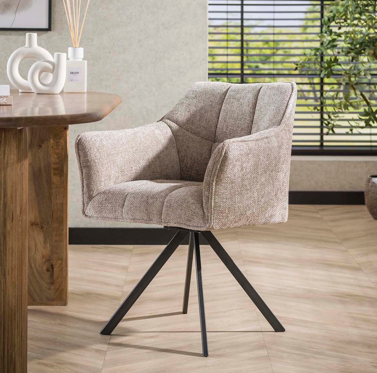 Maison ESTO Essgruppe Esstischgruppe gepolstert Esstischbank + 2 Armlehnstühle sand, bestehend aus 1 Küchensofa 180 cm und 2 drehbare Stühle mit Armlehne