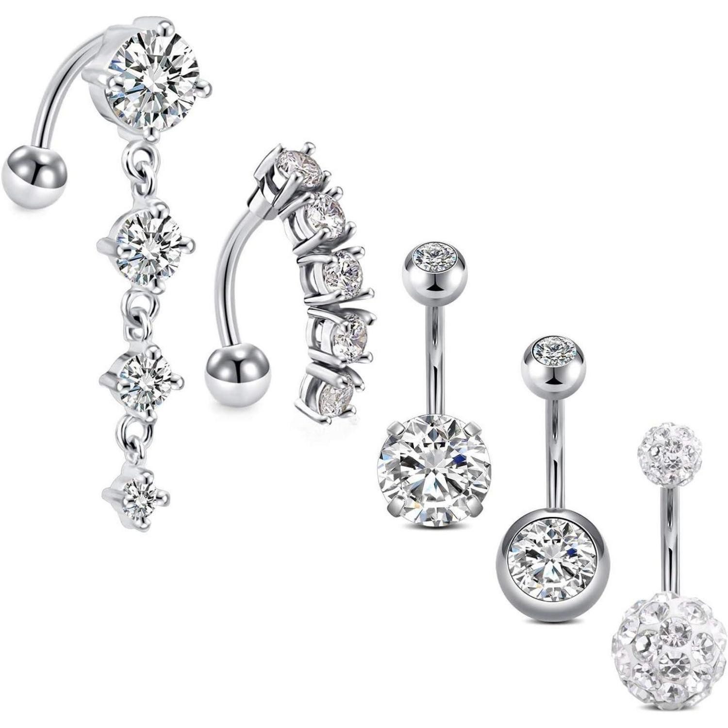 LAURITAMI Bauchnabelpiercing Bauchnabelpiercing 14G 10mm Stab Zirkonia Opal Edelstahl